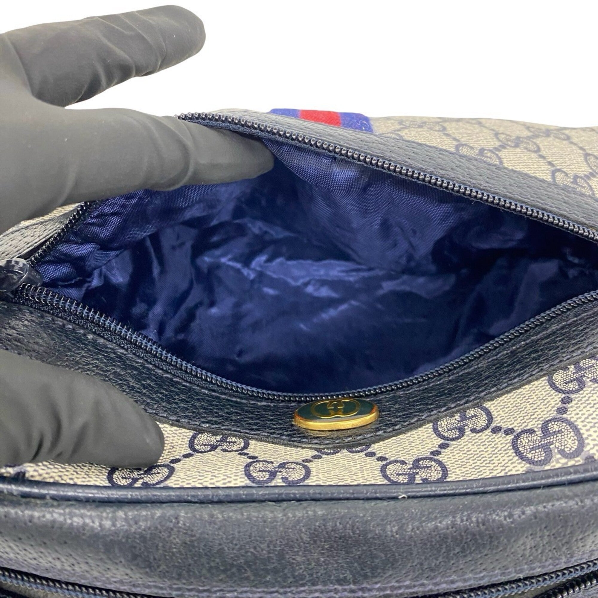 Gucci Navy Red Color Leather Pvc Shoulder Bag (Pre-Owned)