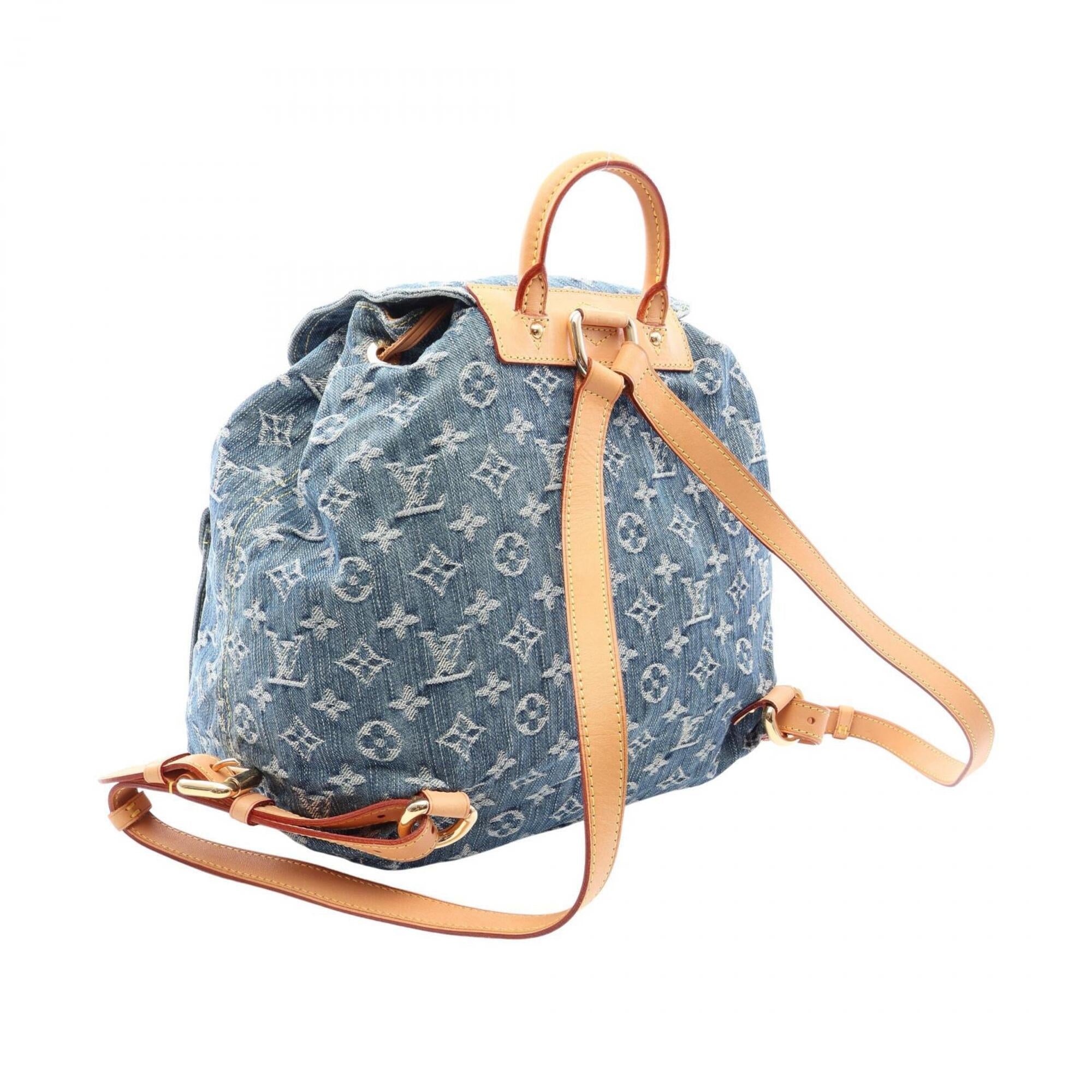Louis Vuitton Blue Monogram Denim Leather Backpack Handbag (Pre-Owned)