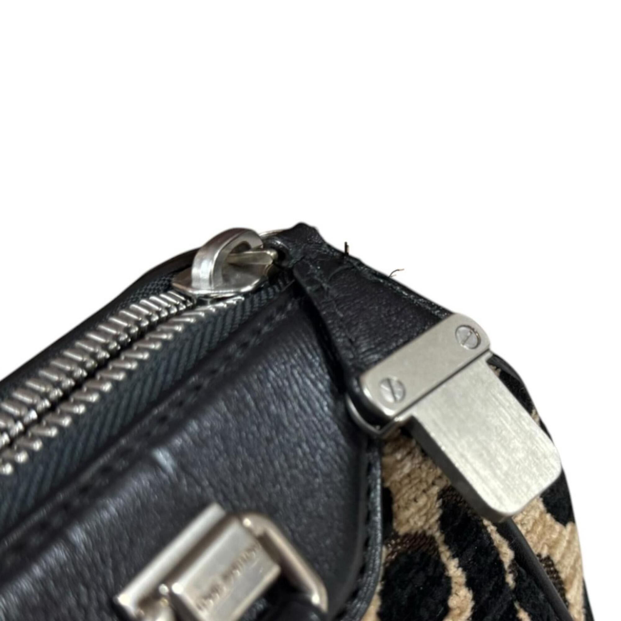 Louis Vuitton Beige Black Leather Jacquard Canvas Handbag (Pre-Owned)