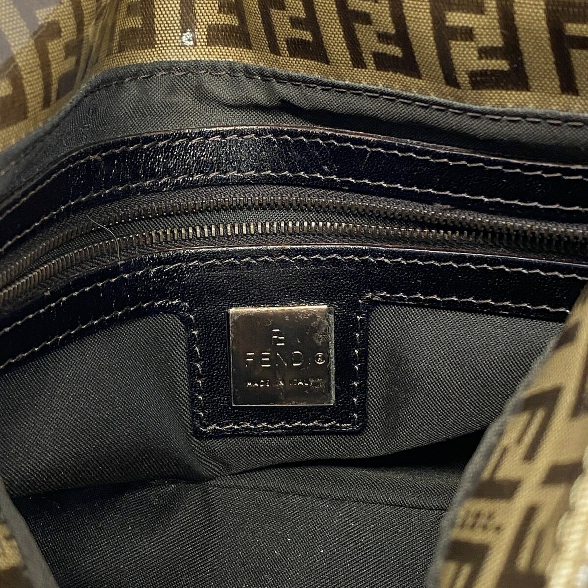 Fendi Beige Brown Coated Canvas Shoulder Bag (Pre-Owned)