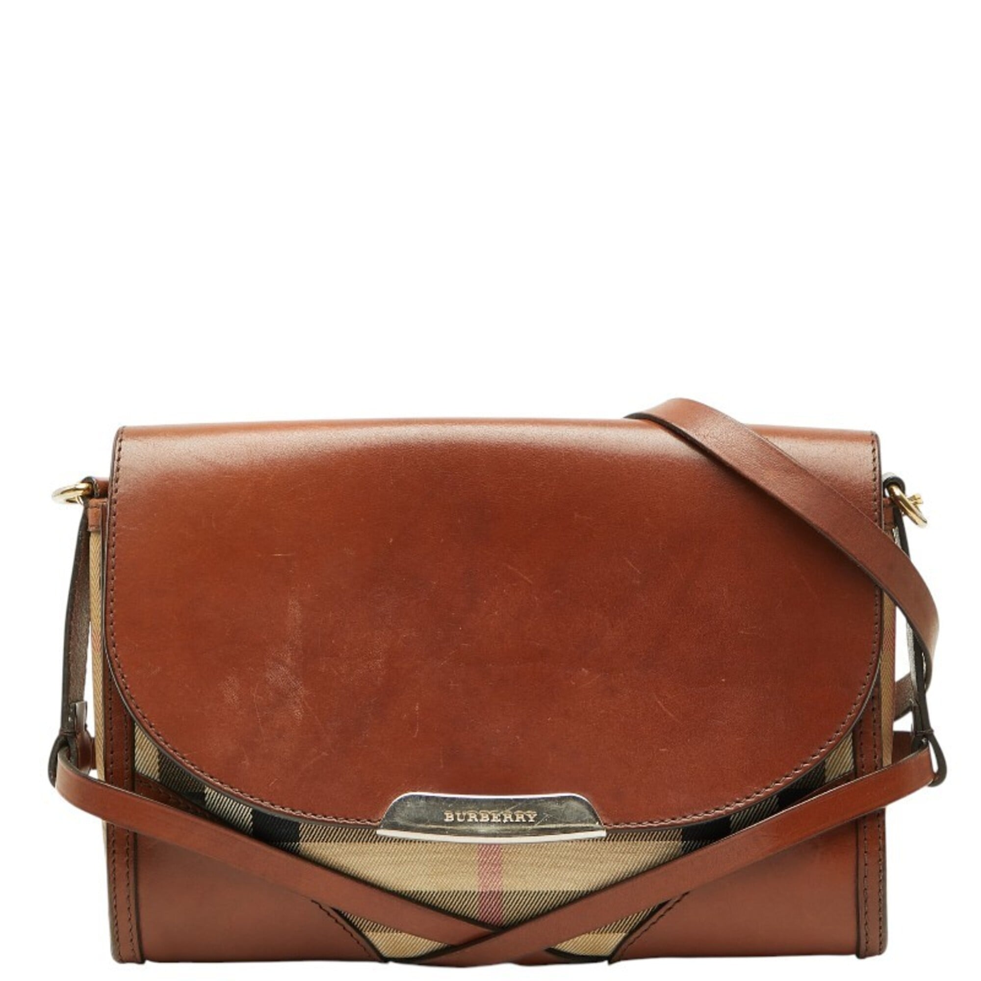 Burberry Beige Brown Canvas Leather Shoulder Bag (Pre-Owned)