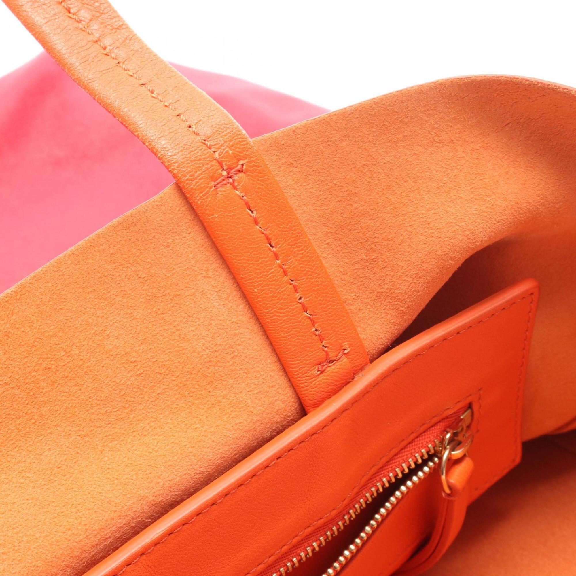 Celine Orange Red Color Leather Handbag Tote Bag (Pre-Owned)