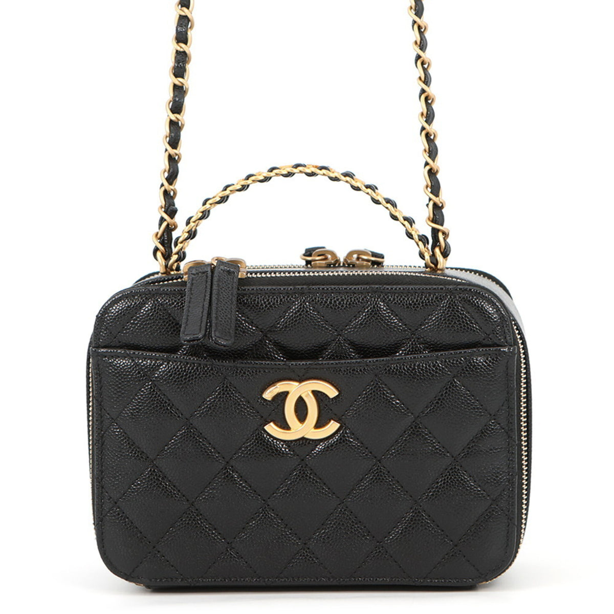Chanel Matelasse Black Grained Calfskin Handbag Shoulder Bag (Pre-Owned)
