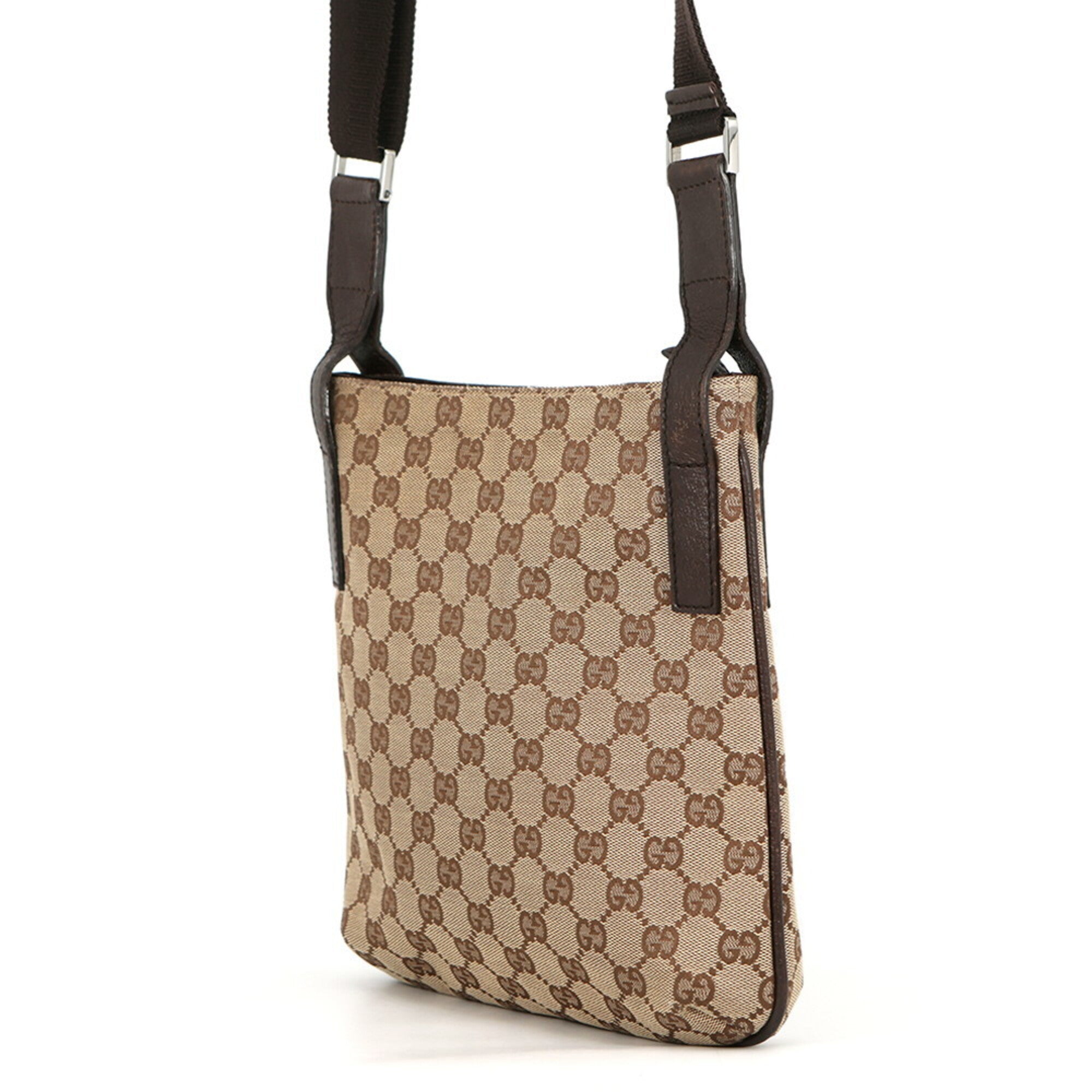 Gucci Beige Brown Gg Canvas Leather Shoulder Bag (Pre-Owned)