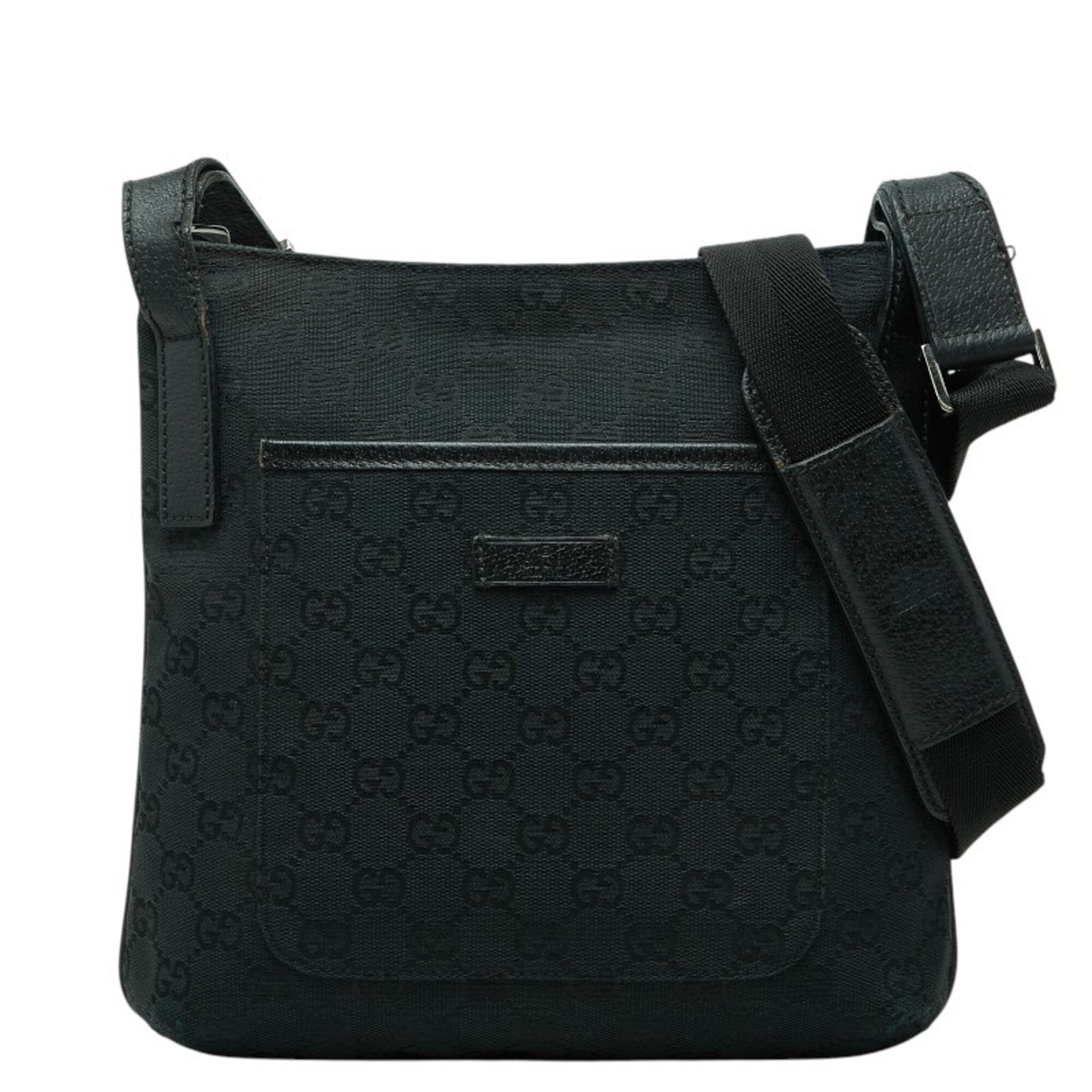 Gucci Navy Canvas Leather Shoulder Bag (Pre-Owned)