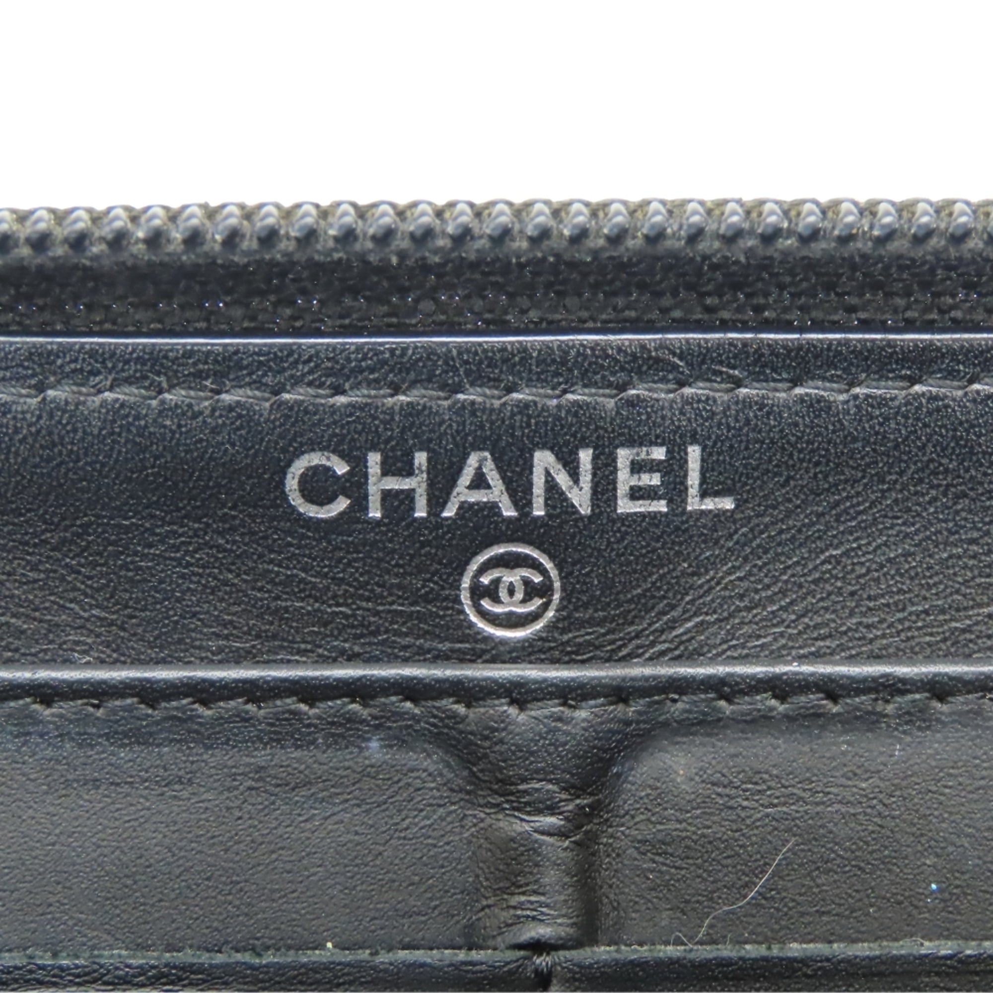 Chanel Black Grained Calfskin Long Wallet (Bi-Fold) (Pre-Owned)