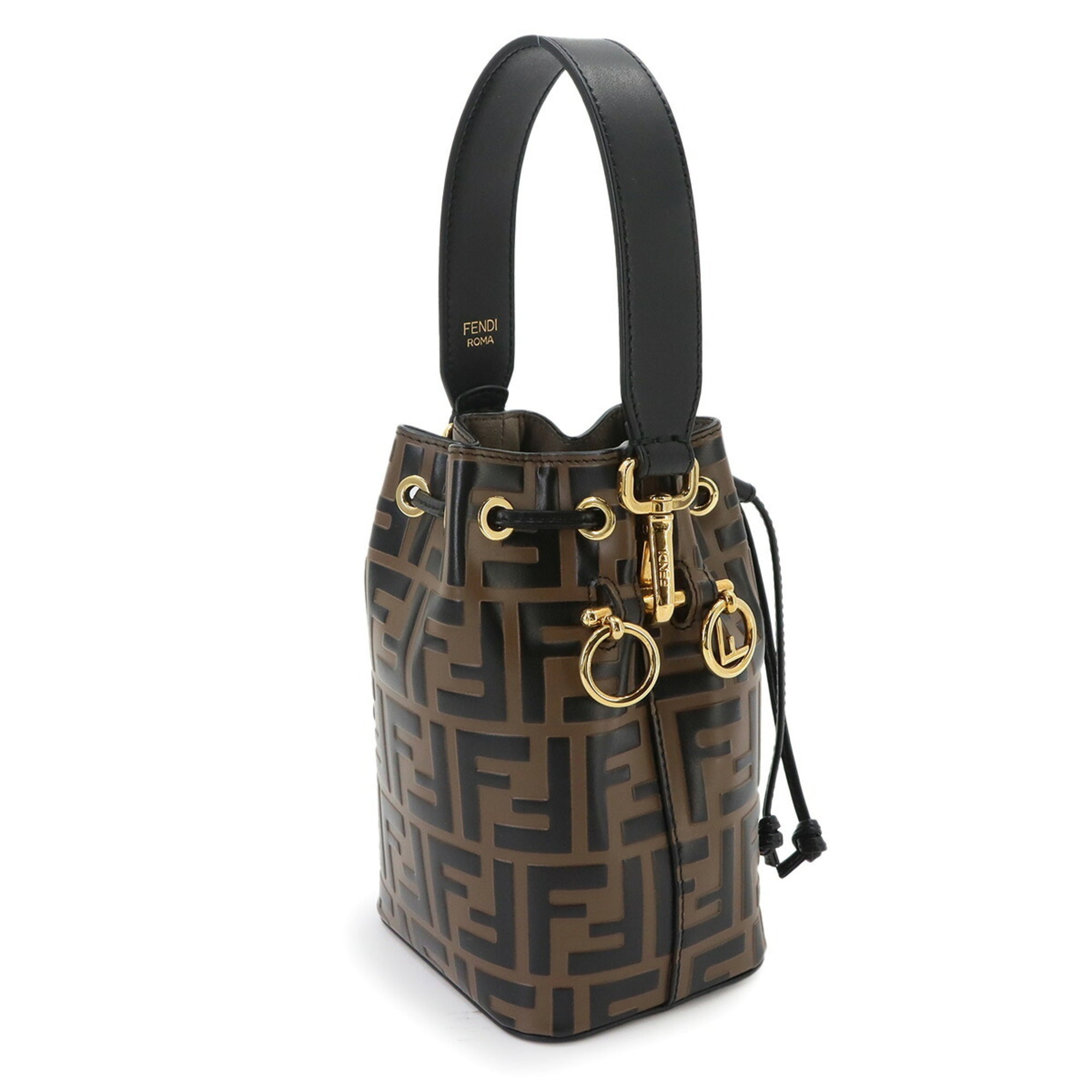 Fendi Zucca Black Brown Leather Handbag (Pre-Owned)