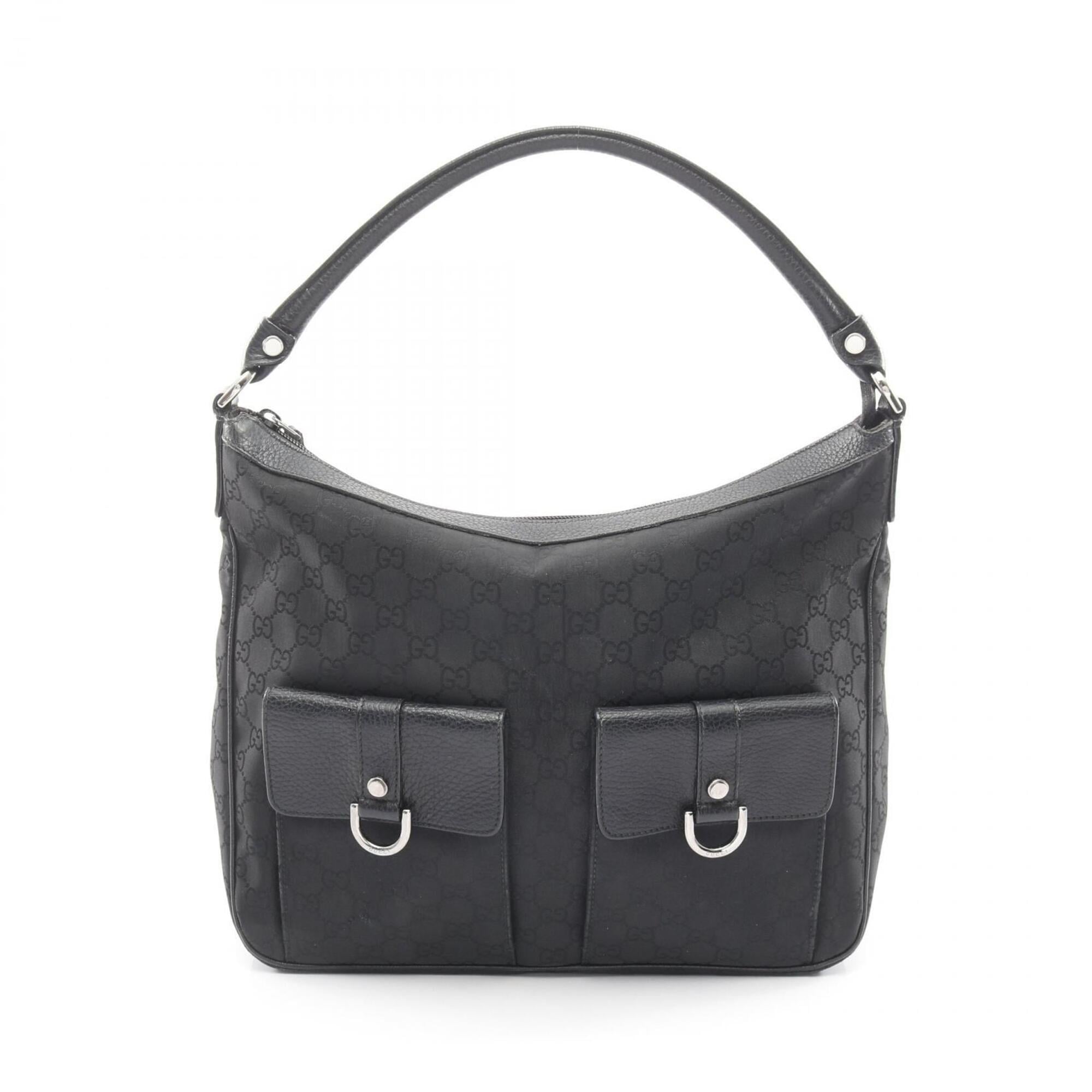 Gucci Black Nylon Leather Handbag Shoulder Bag (Pre-Owned)