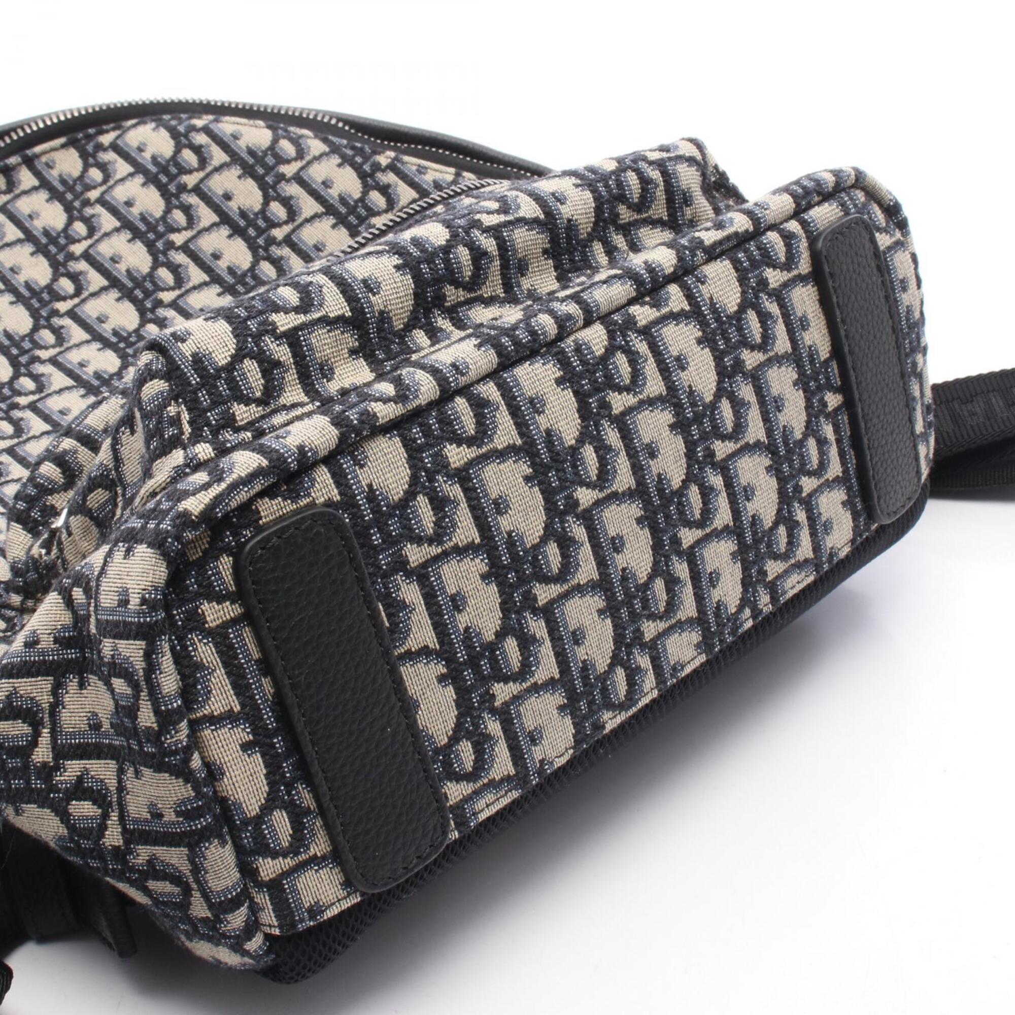 Christian Dior Beige Black Navy Canvas Leather Backpack Handbag (Pre-Owned)