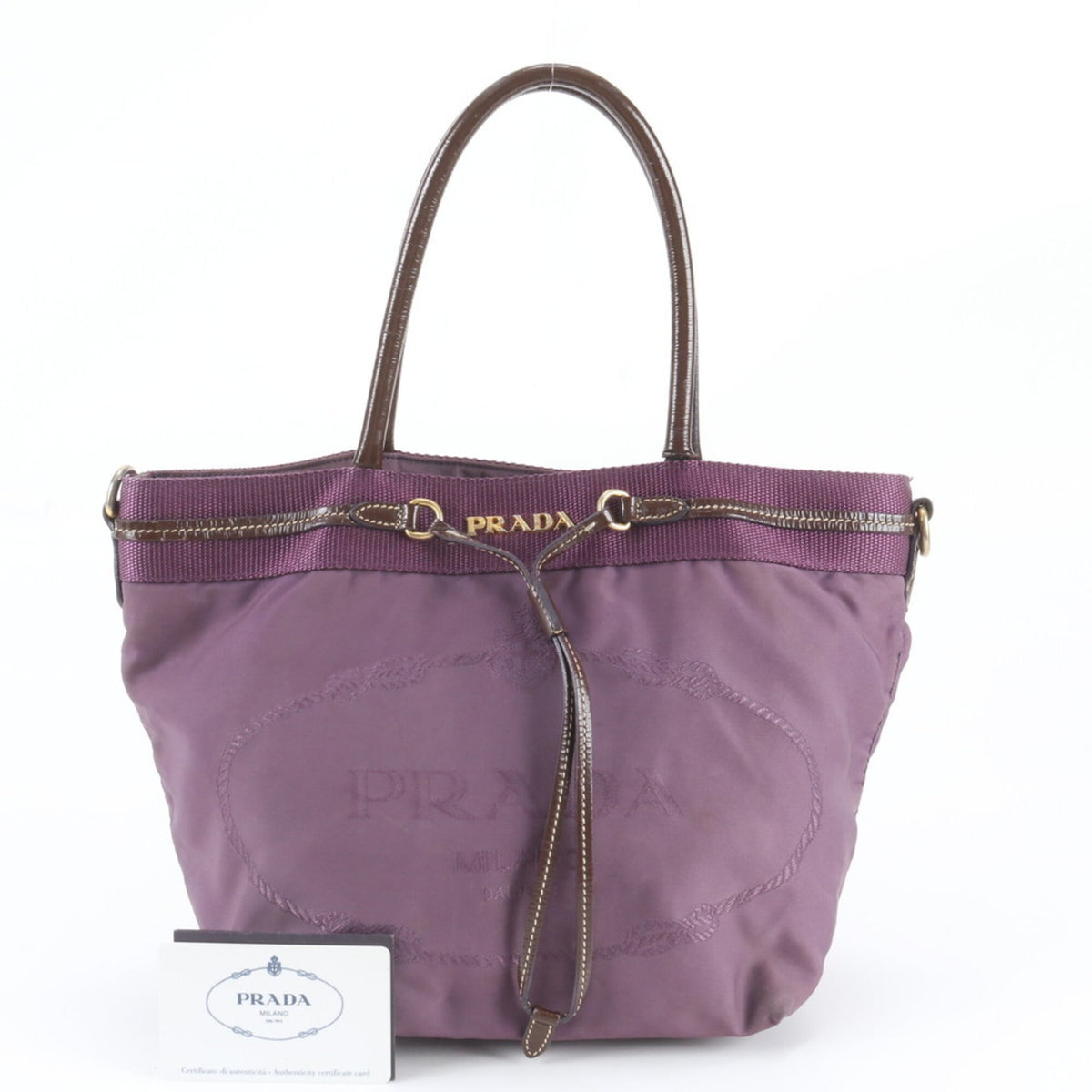 Prada Purple Leather Nylon Shoulder Bag Tote Bag (Pre-Owned)