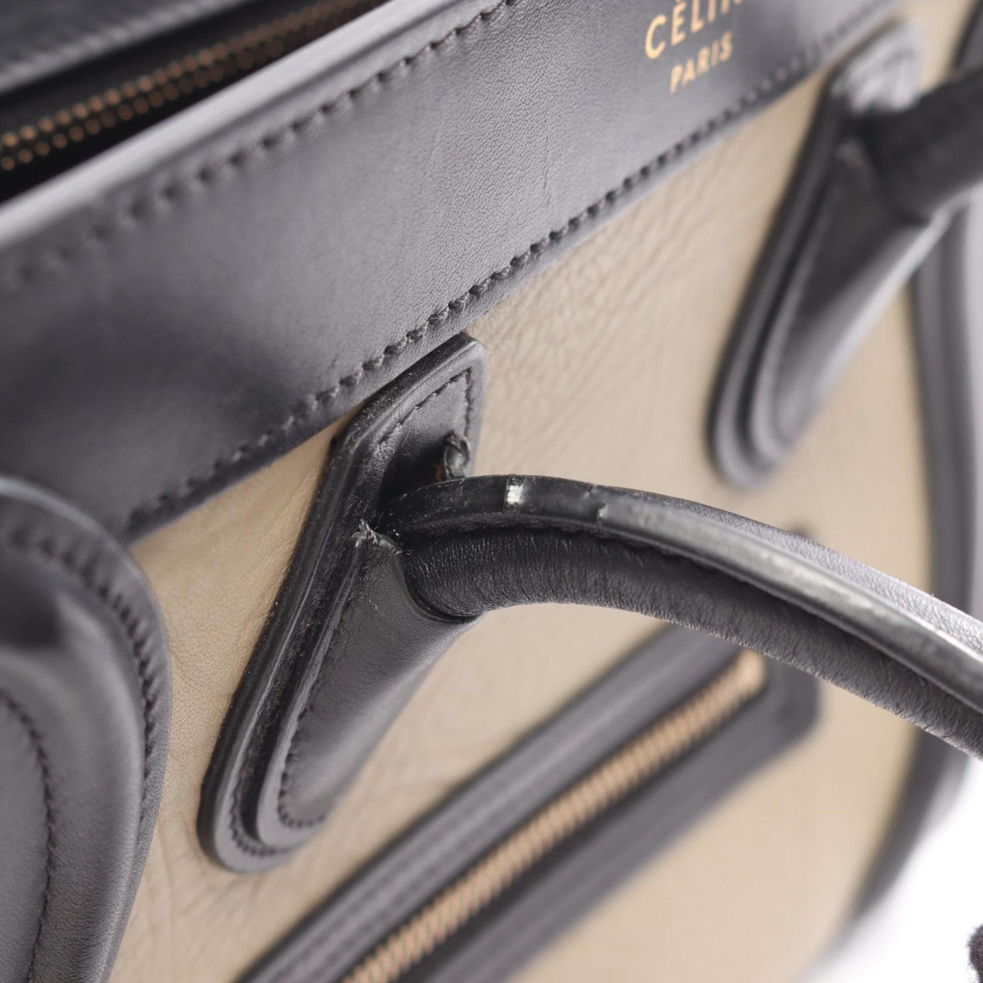 Celine Beige Black Blue Leather Handbag (Pre-Owned)
