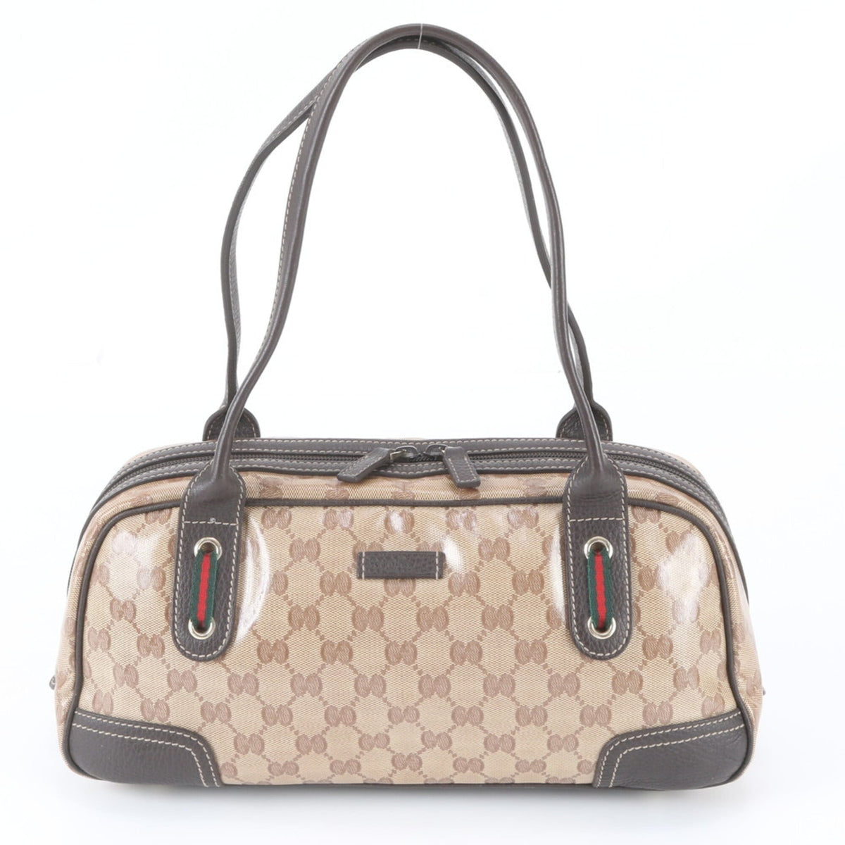 Gucci Brown Leather Coated Canvas Handbag Tote Bag (Pre-Owned)