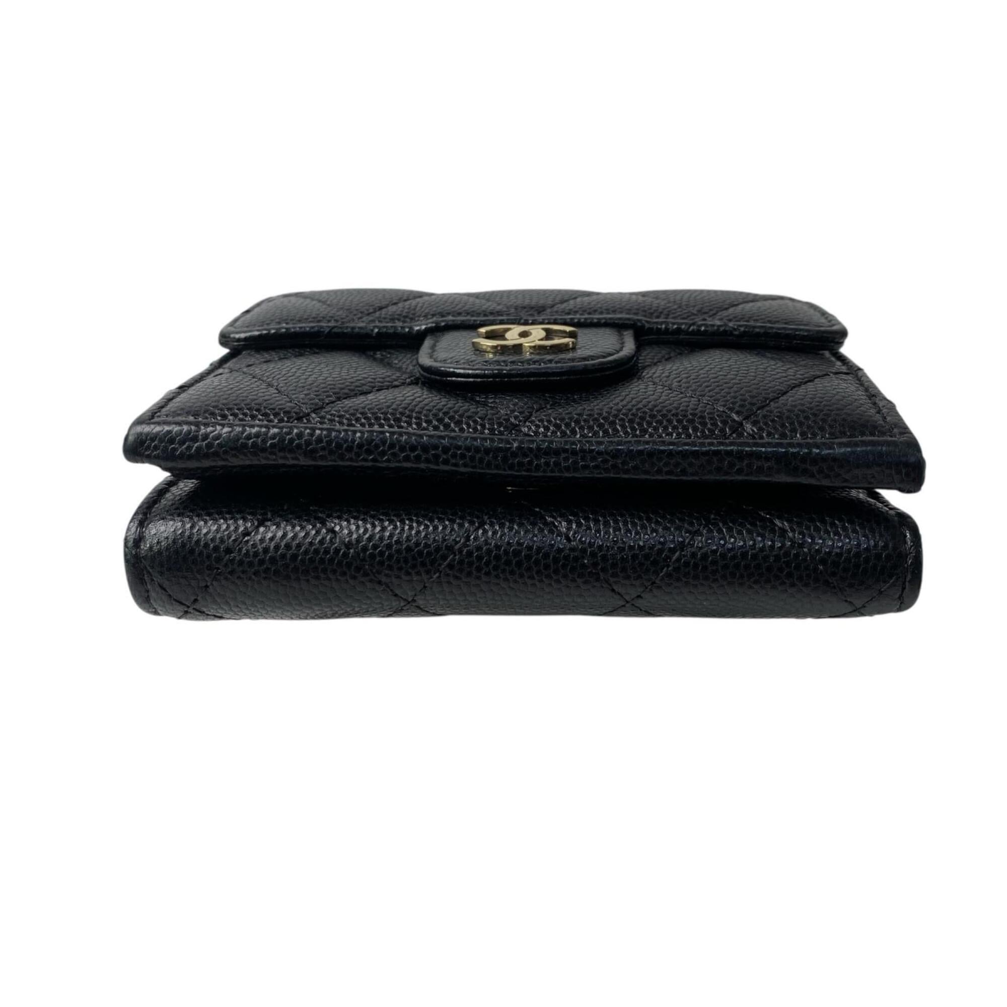 Chanel Black Leather Grained Calfskin Wallet (Tri-Fold) (Pre-Owned)