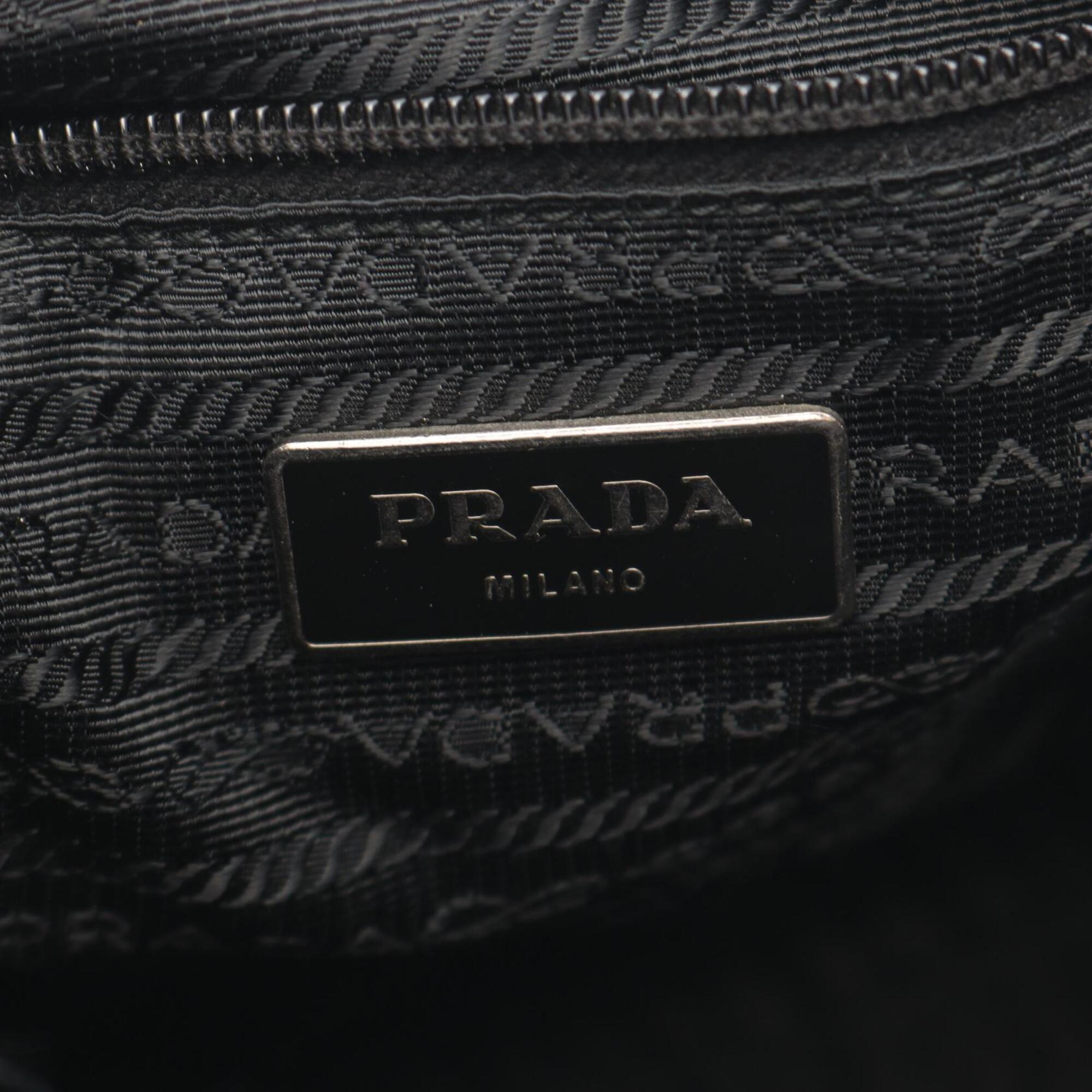 Prada Black Nylon Leather Handbag Shoulder Bag (Pre-Owned)