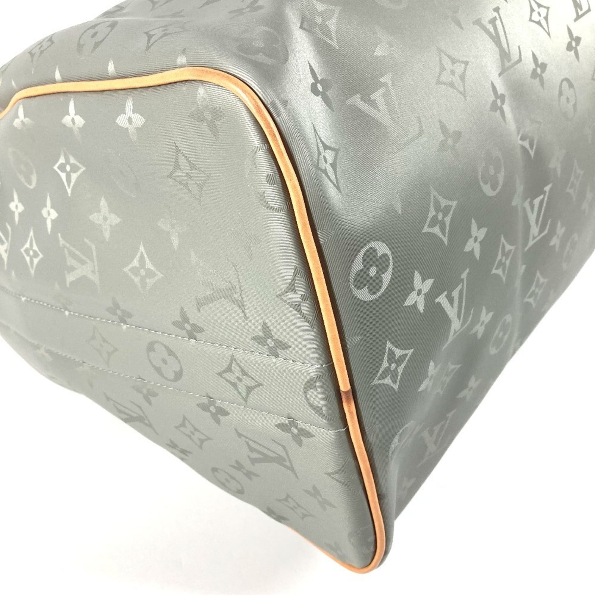 Louis Vuitton Gray Leather Canvas Boston Bag Handbag Shoulder Bag (Pre-Owned)
