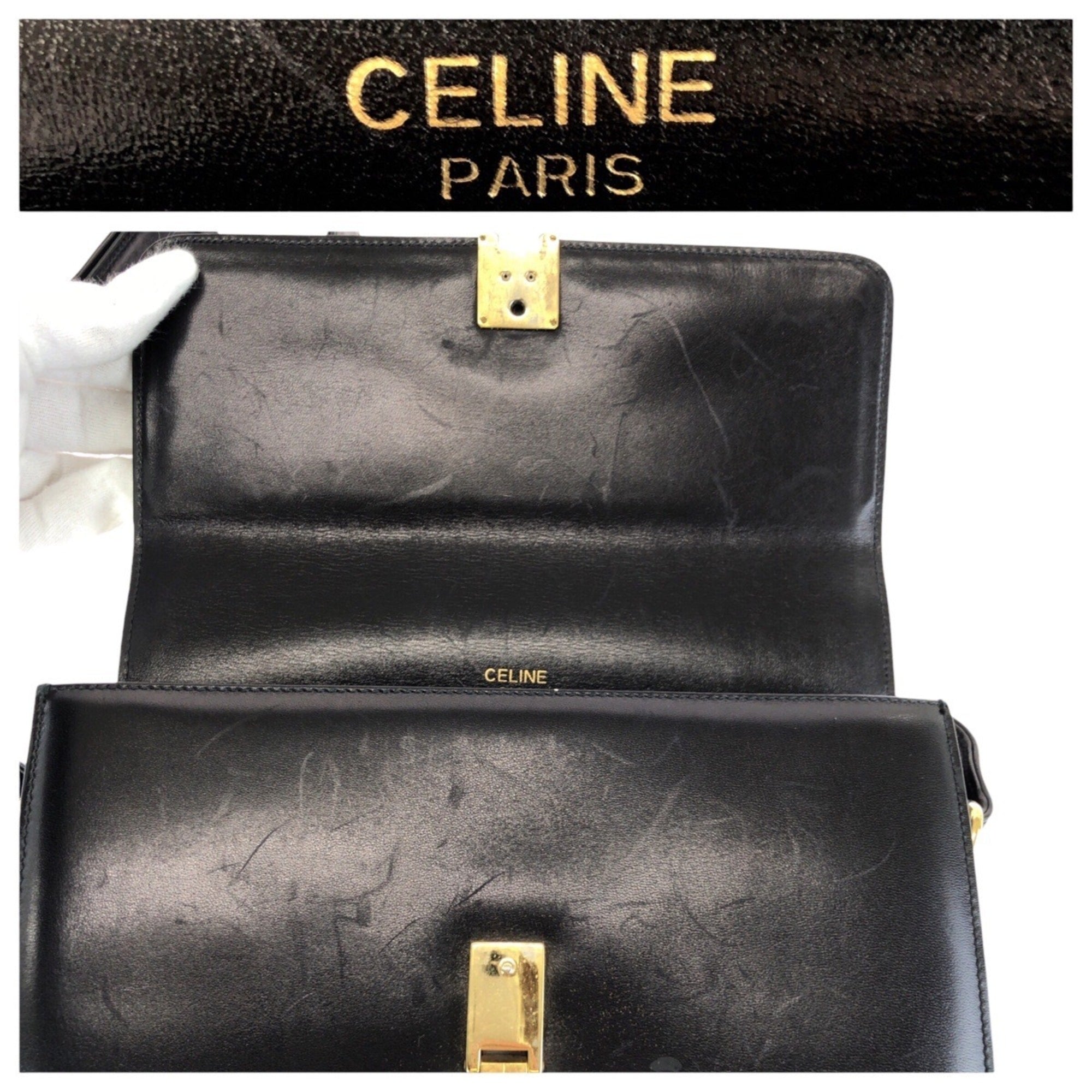 Celine Black Leather Pochette Shoulder Bag (Pre-Owned)