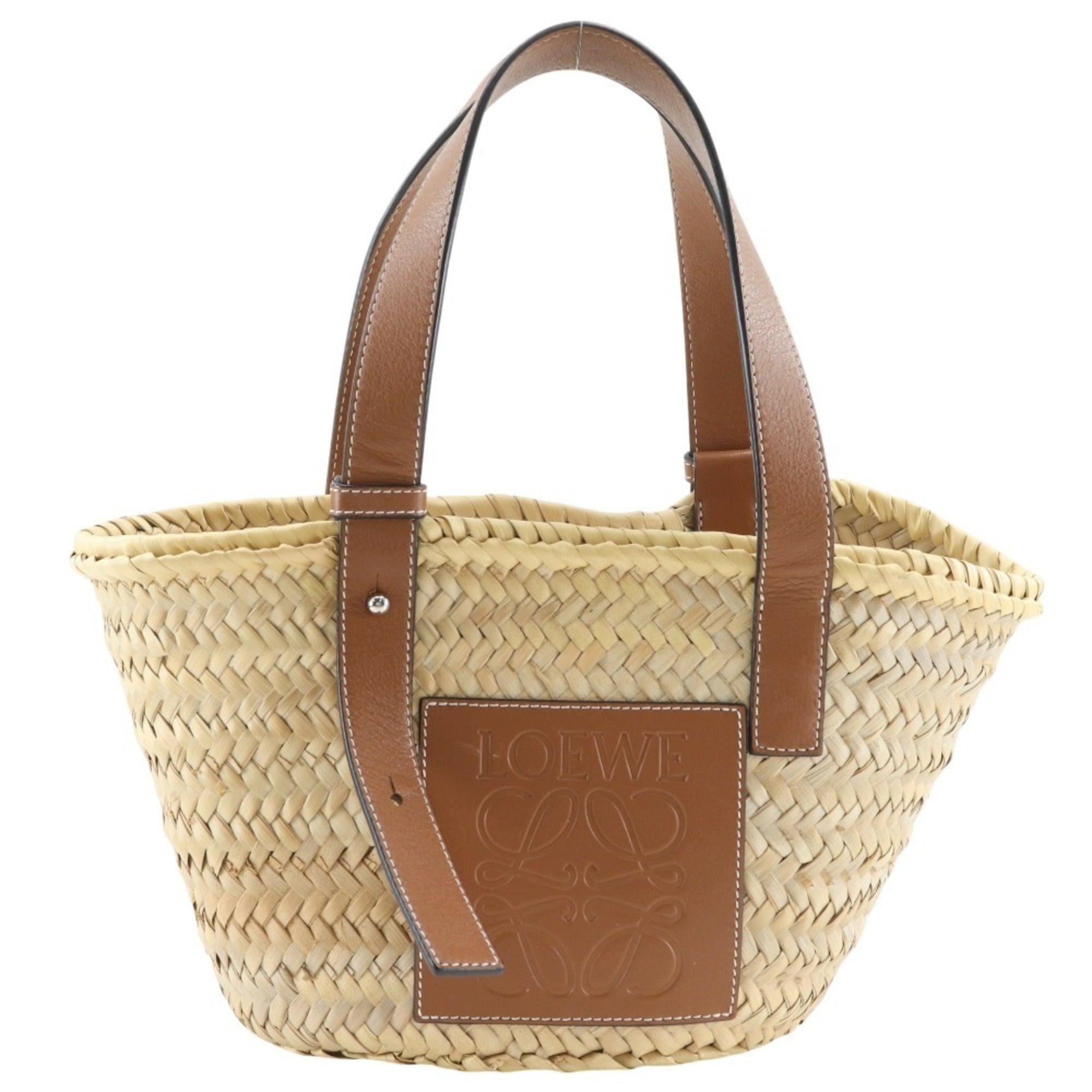 Loewe Beige Raffia Leather Basket Handbag (Pre-Owned)