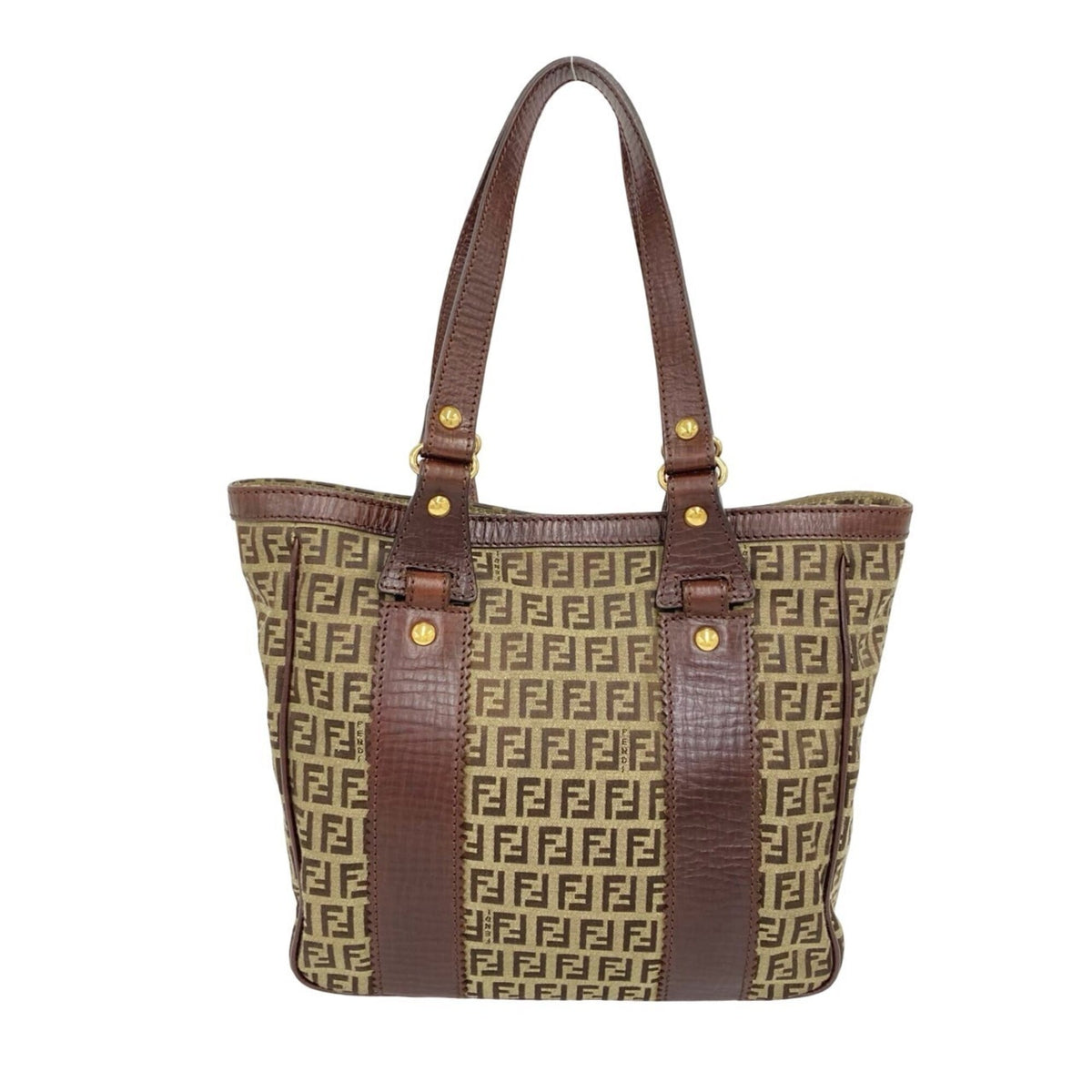 Fendi Brown Canvas Leather Handbag Tote Bag (Pre-Owned)
