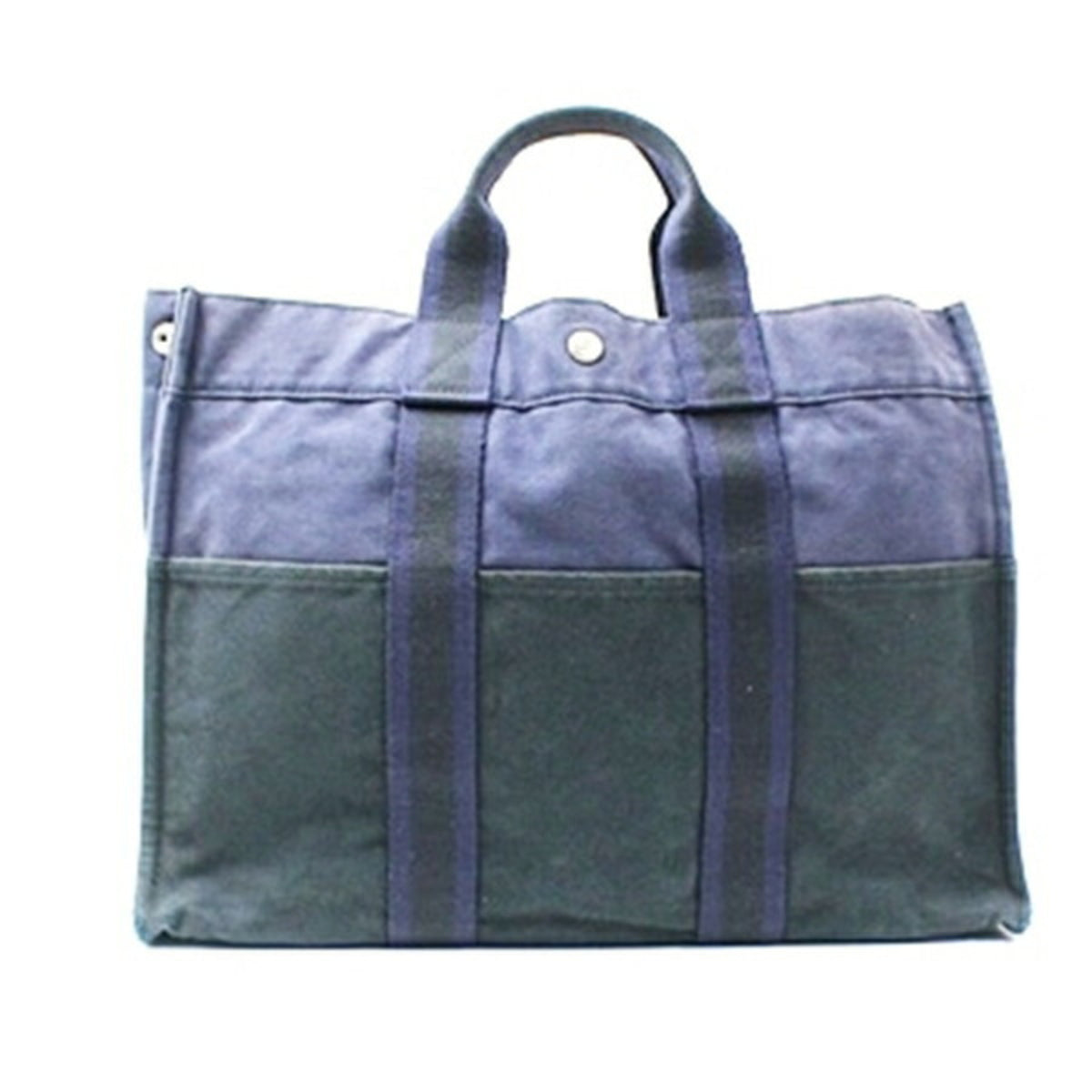 Hermes Bicolor Black Navy Canvas Tote Bag (Pre-Owned)