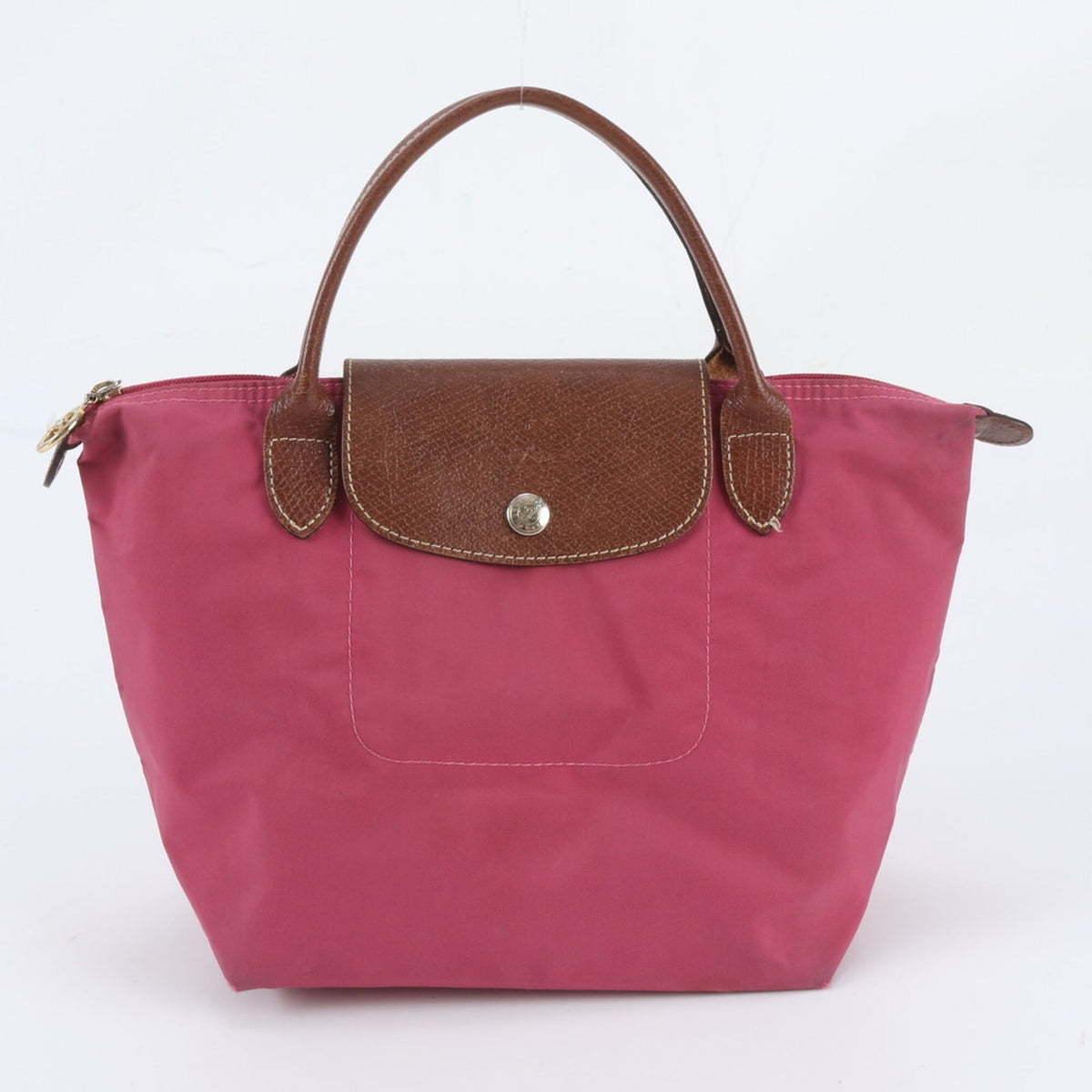 Longchamp Pink Leather Nylon Handbag Shoulder Bag Tote Bag (Pre-Owned)