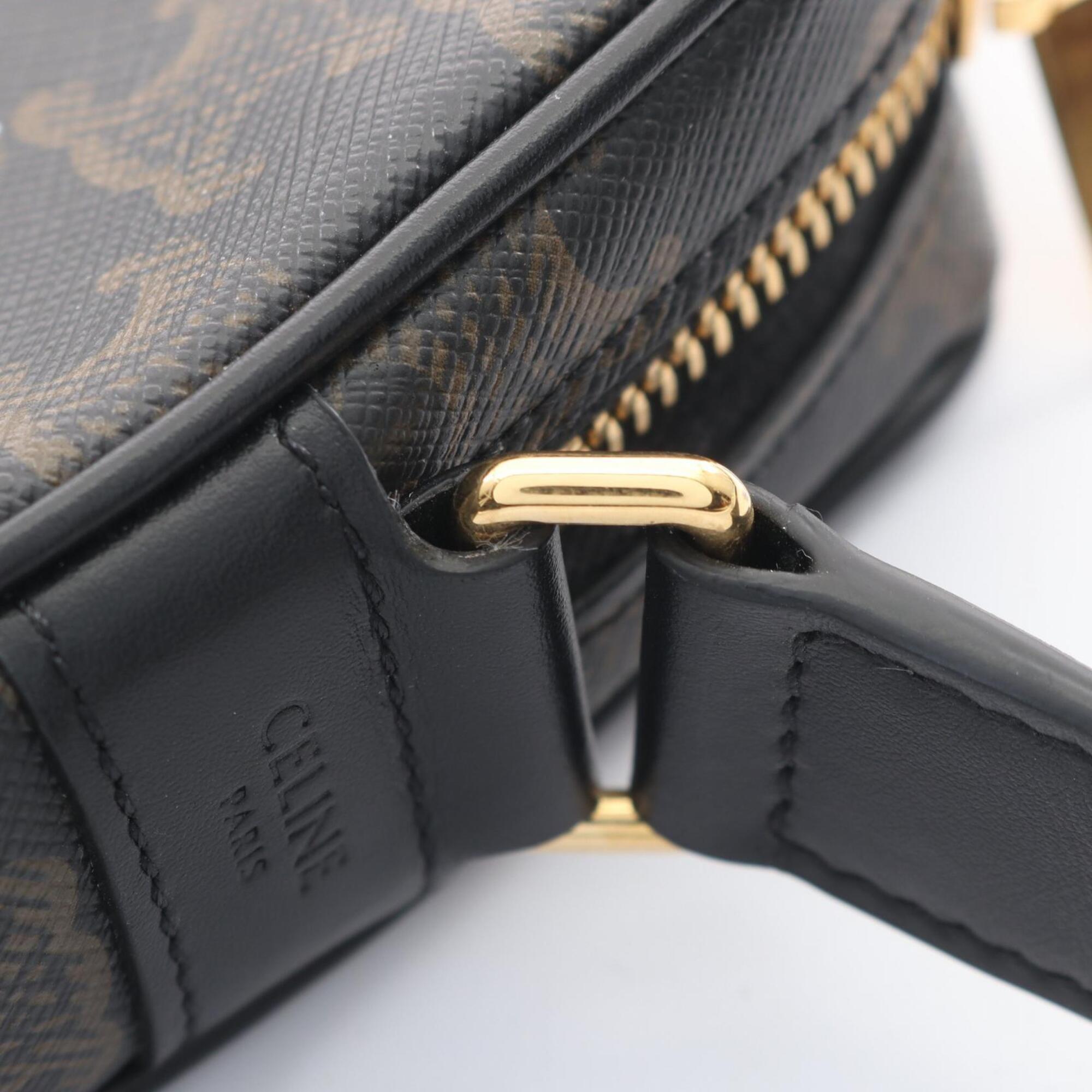Celine Black Coated Canvas Leather Handbag Messenger Bag Shoulder Bag (Pre-Owned)