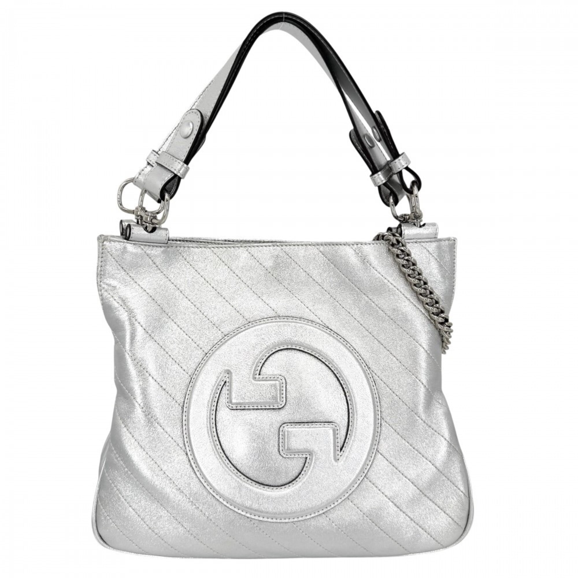 Gucci Metallic Silver Leather Handbag Shoulder Bag (Pre-Owned)