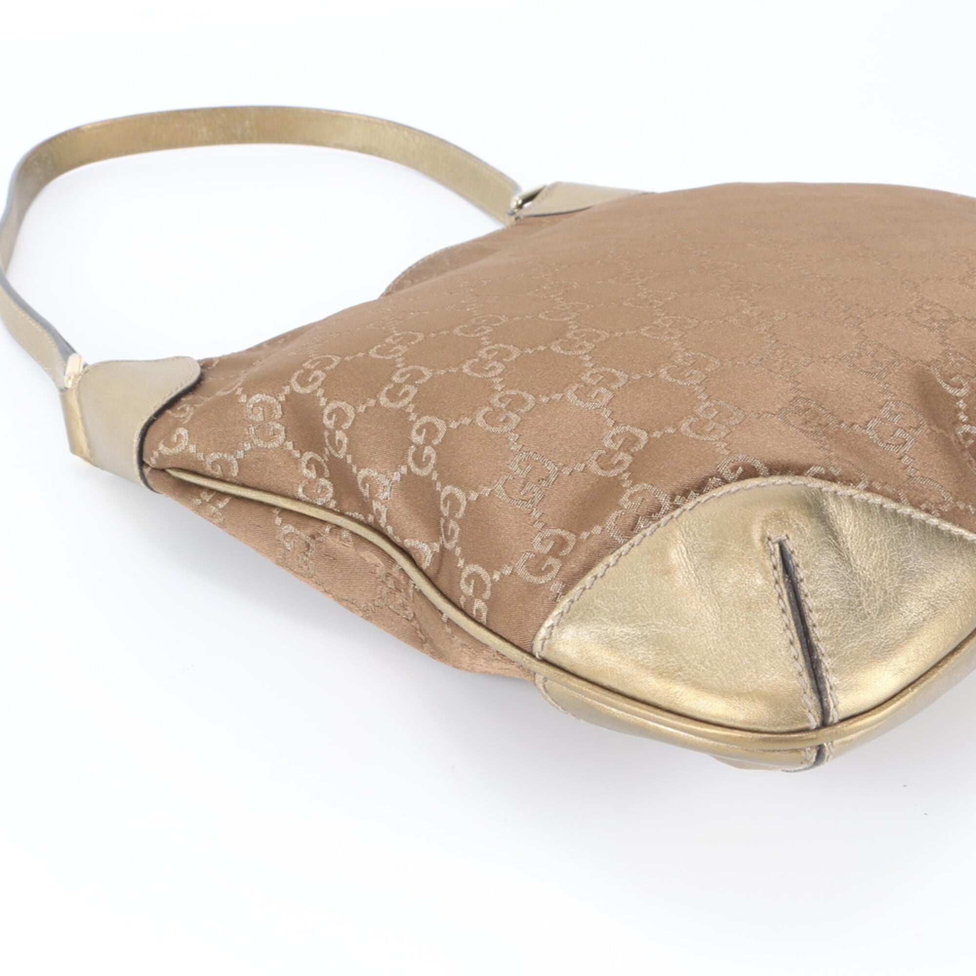 Gucci Brown Gold Leather Canvas Handbag Shoulder Bag Tote Bag (Pre-Owned)