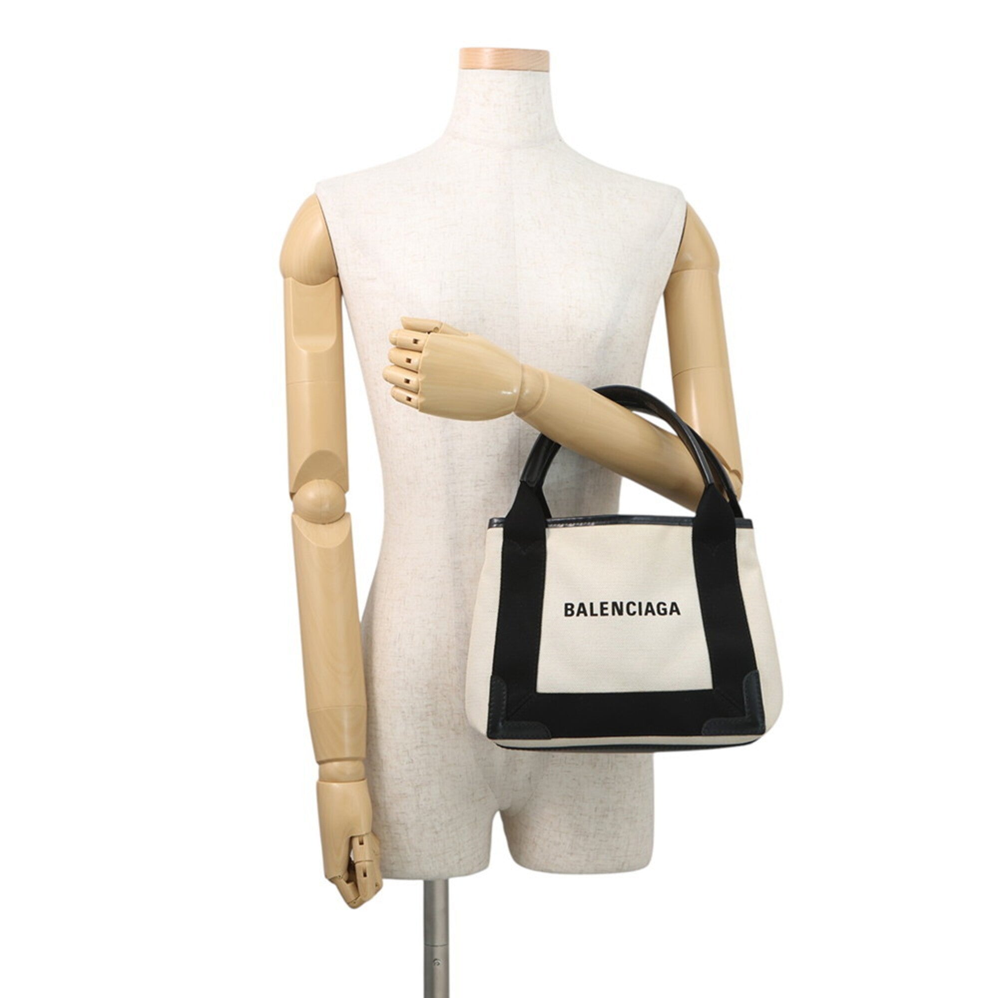 Balenciaga Black White Canvas Leather Handbag Pouch (Pre-Owned)