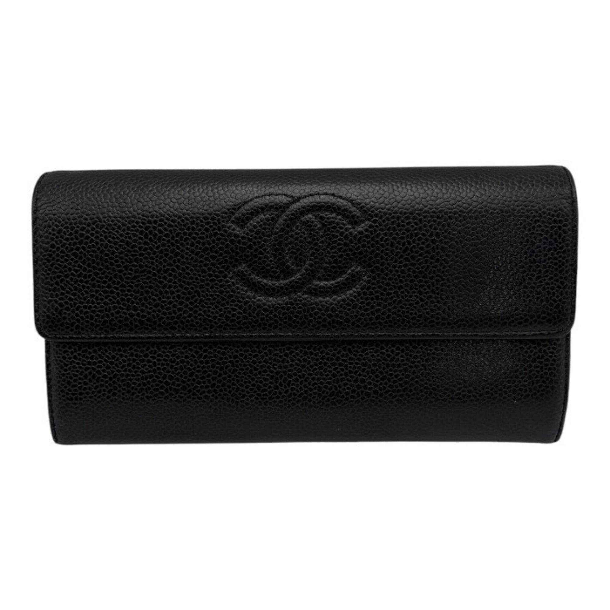 Chanel Black Leather Long Wallet (Bi-Fold) (Pre-Owned)