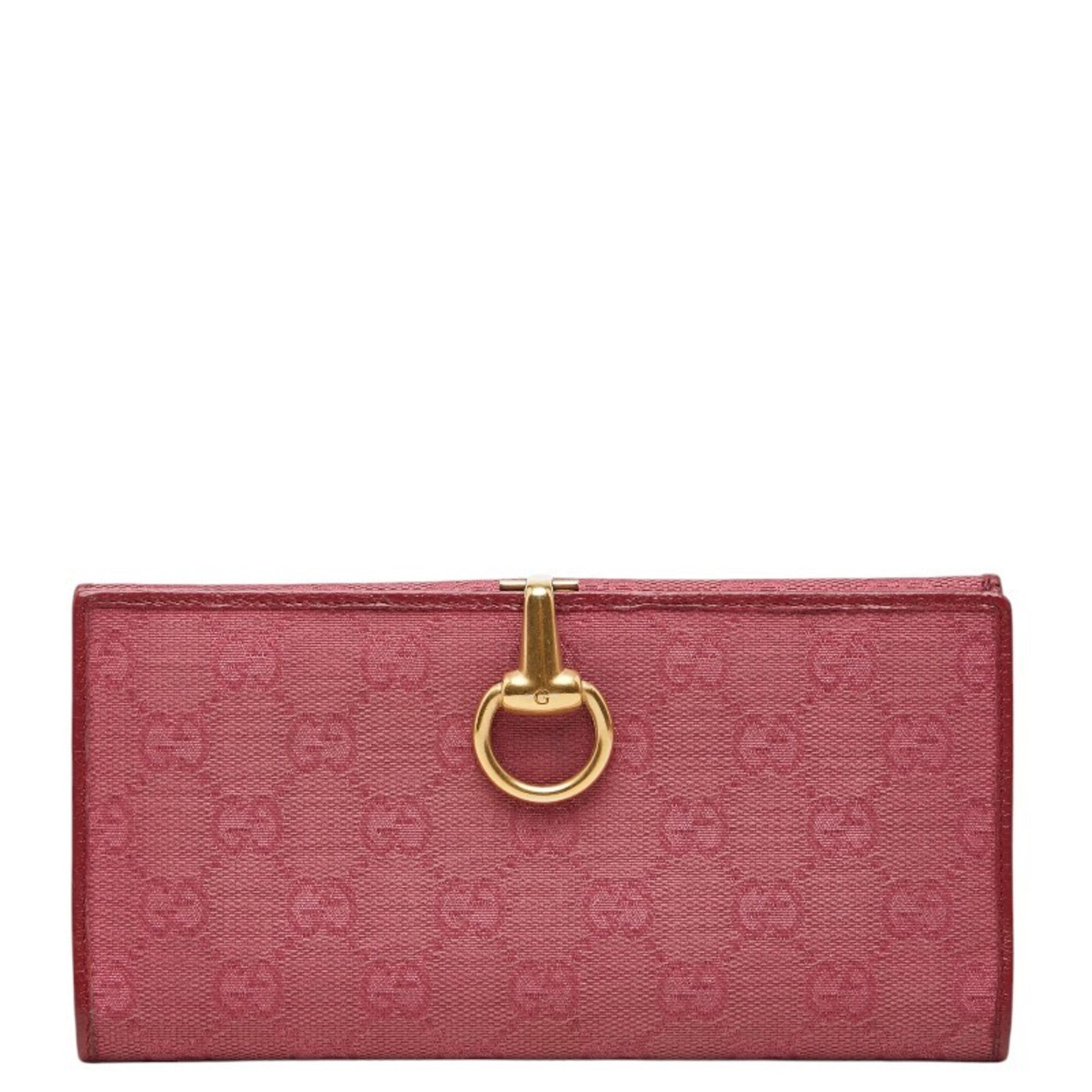Gucci Pink Red Color Canvas Leather Long Wallet (Bi-Fold) (Pre-Owned)