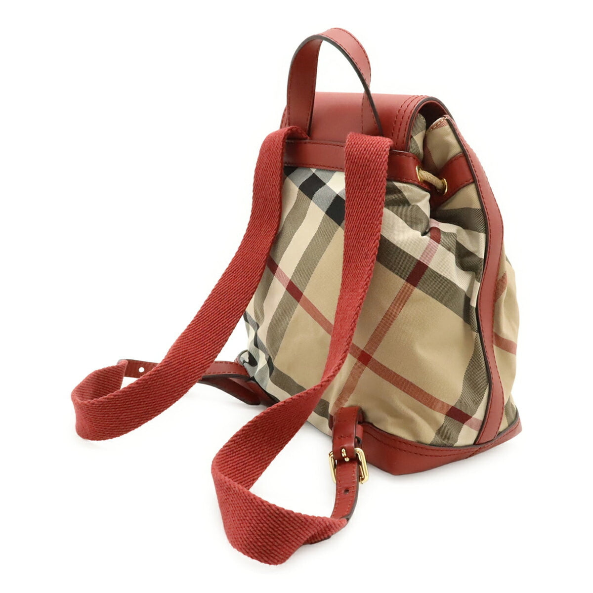 Burberry House Check Beige Red Color Nylon Leather Backpack (Pre-Owned)