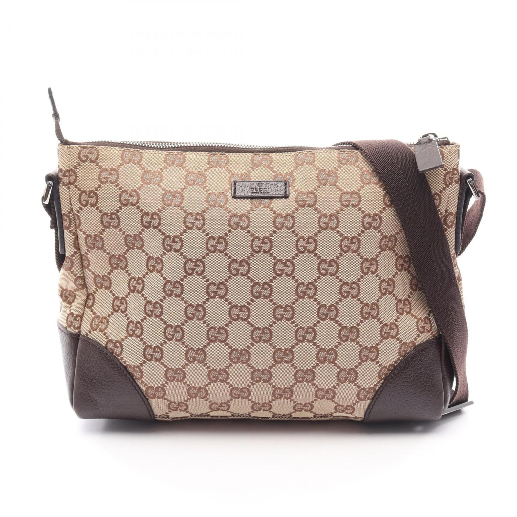 Gucci Beige Brown Canvas Leather Shoulder Bag (Pre-Owned)