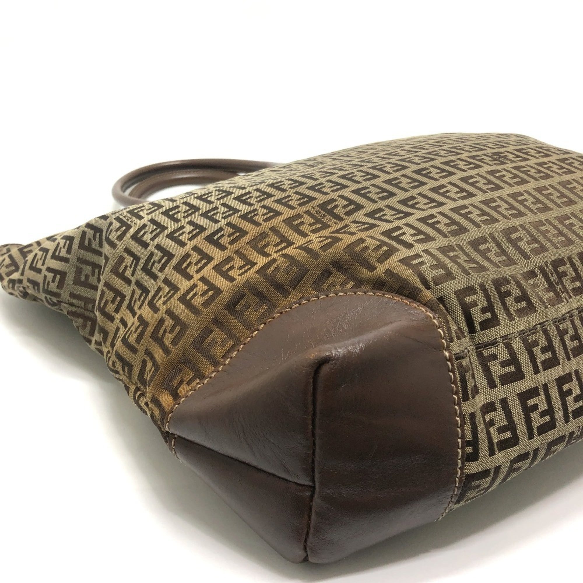 Fendi Beige Zucchino Canvas Leather Handbag Shoulder Bag Tote Bag (Pre-Owned)
