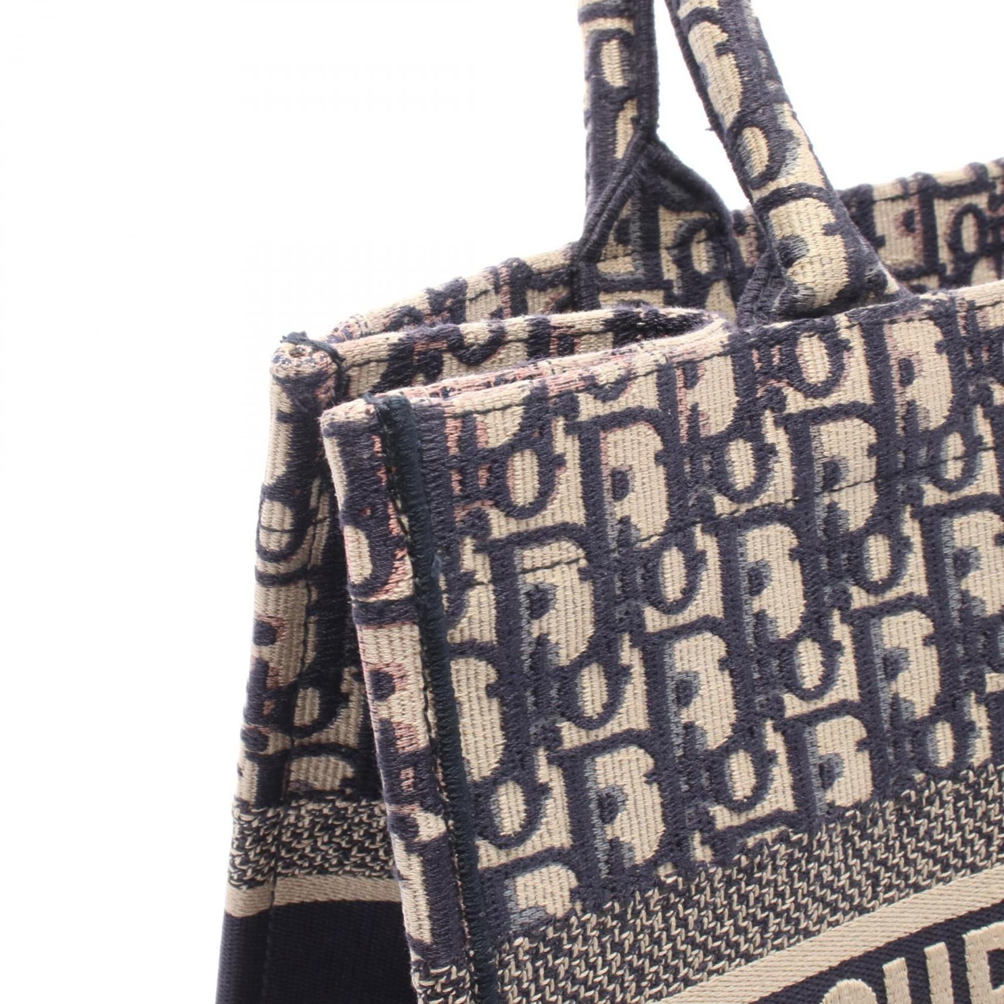 Christian Dior Beige Navy Canvas Handbag Tote Bag (Pre-Owned)