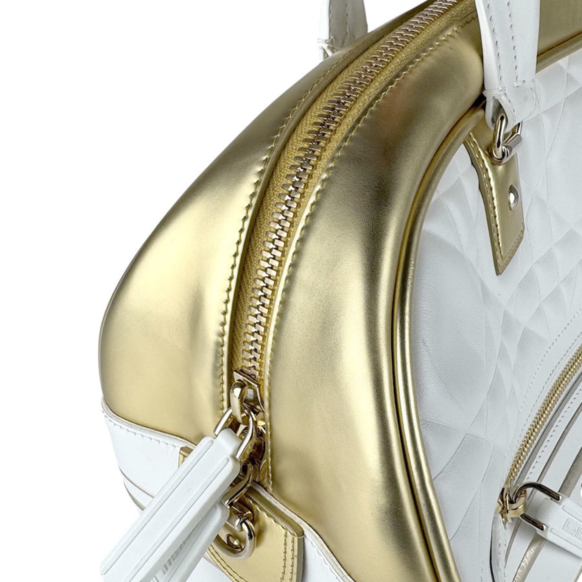 Christian Dior Gold White Leather Handbag Shoulder Bag (Pre-Owned)
