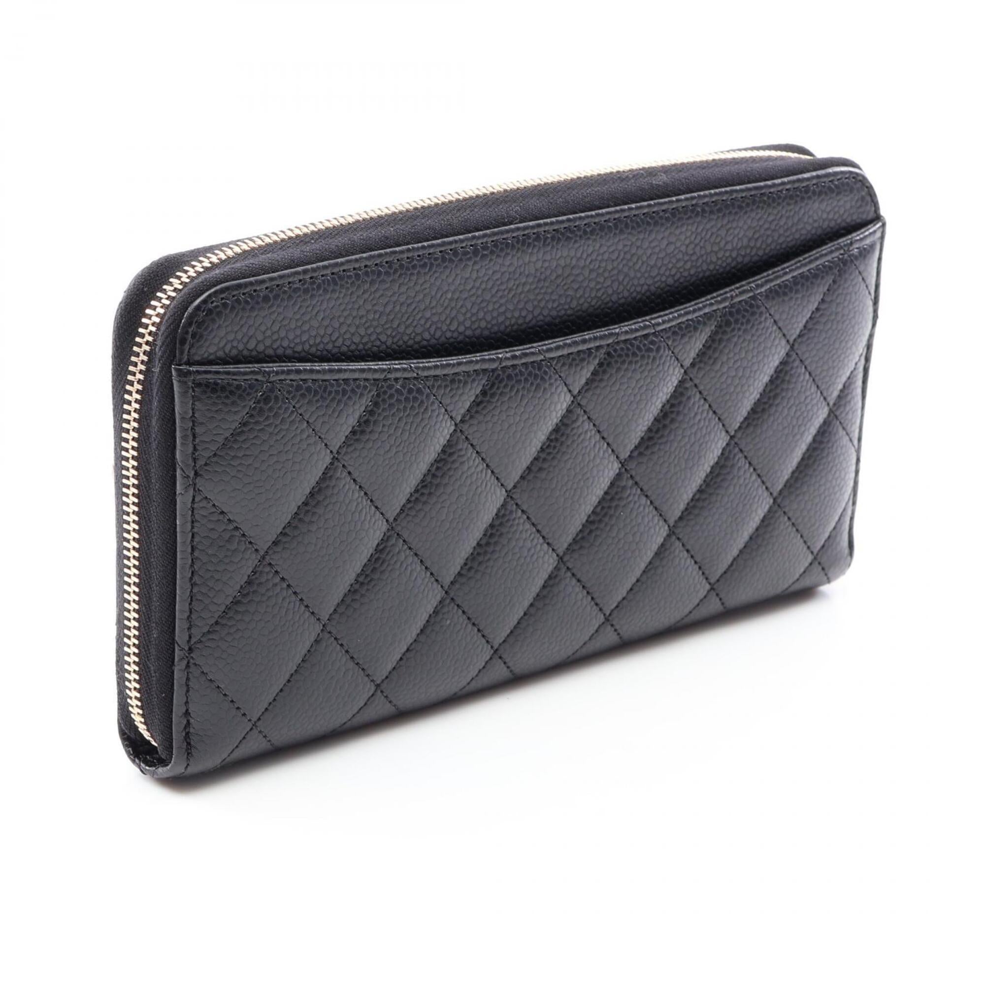 Chanel Black Grained Calfskin Long Wallet (Bi-Fold) (Pre-Owned)