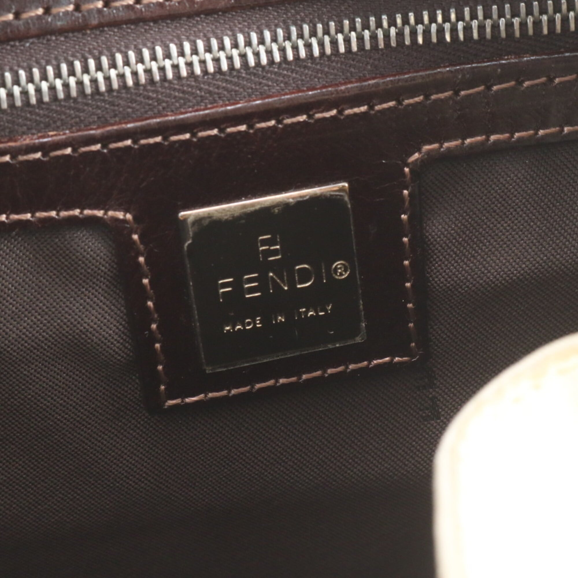 Fendi Beige Brown Leather Canvas Handbag Shoulder Bag (Pre-Owned)