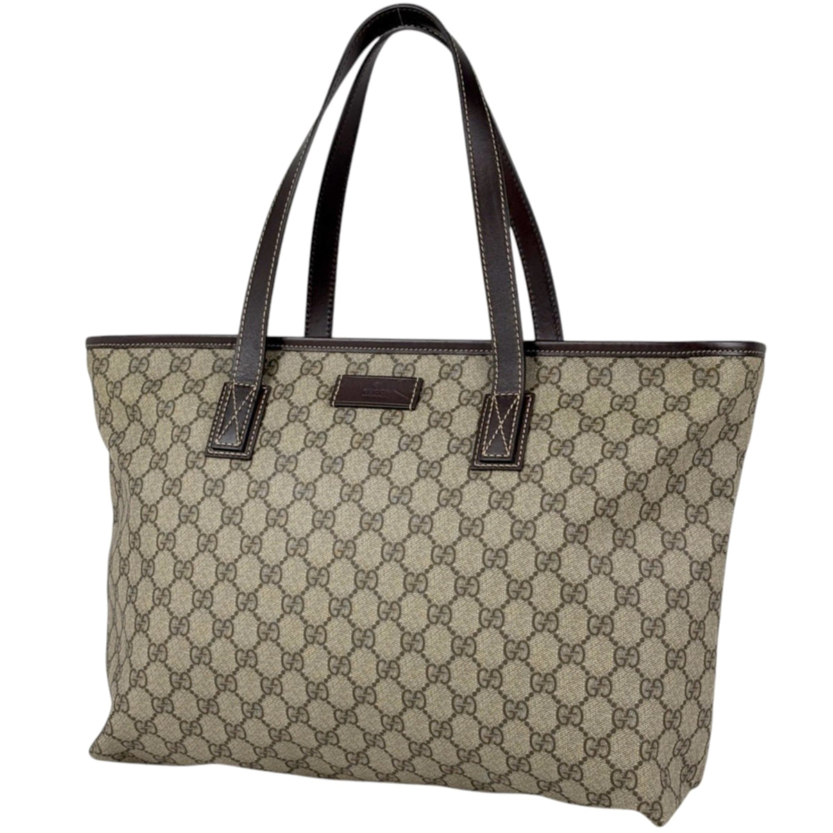 Gucci Beige Brown Coated Canvas Leather Tote Bag (Pre-Owned)