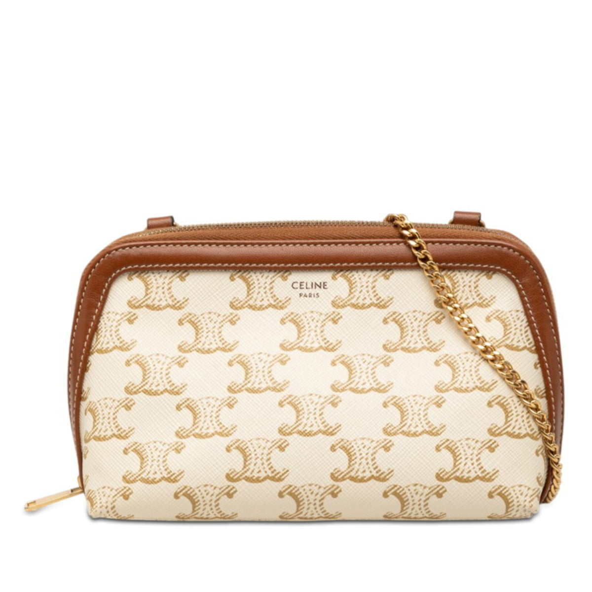 Celine Brown White Pvc Leather Handbag Shoulder Bag (Pre-Owned)