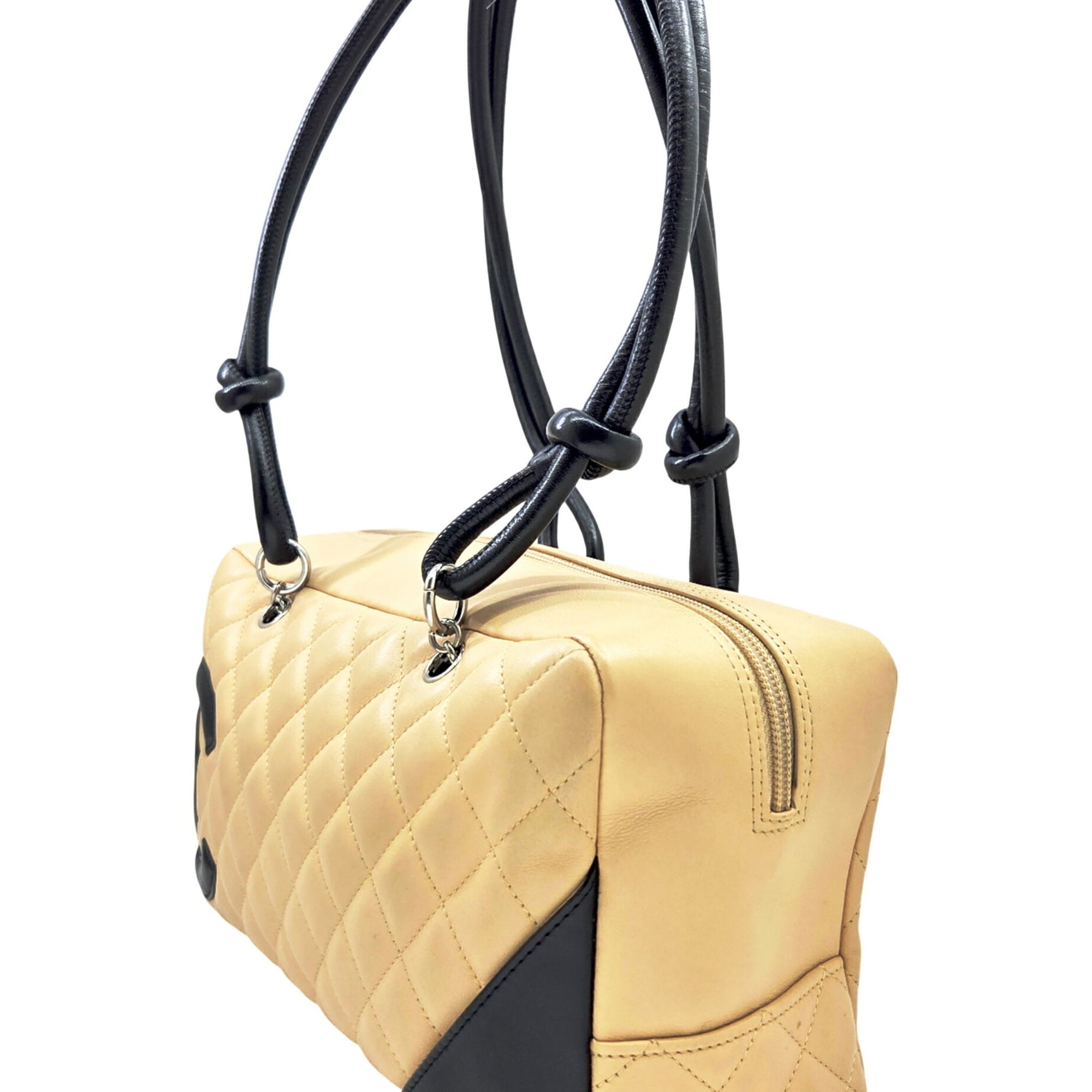 Chanel Beige Black Leather Shoulder Bag (Pre-Owned)