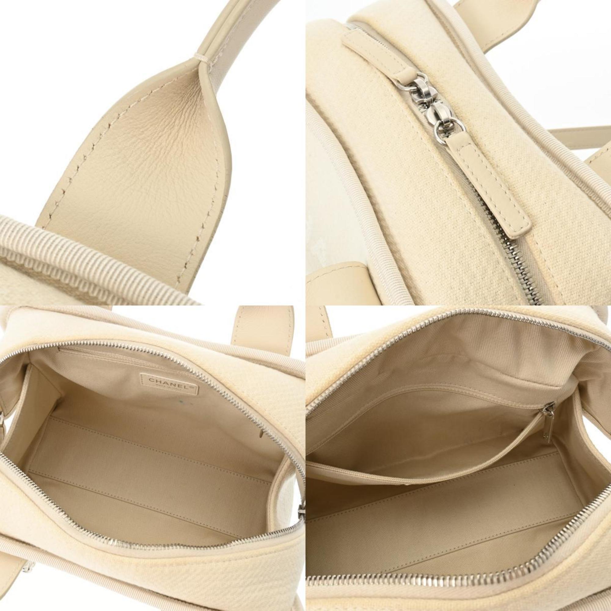 Chanel Off-White Canvas Leather Tote Bag (Pre-Owned)