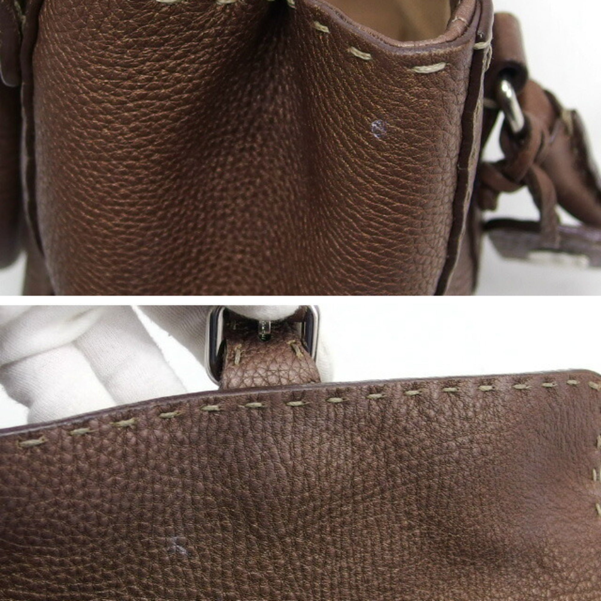 Fendi Bronze Dark Brown Leather Handbag (Pre-Owned)