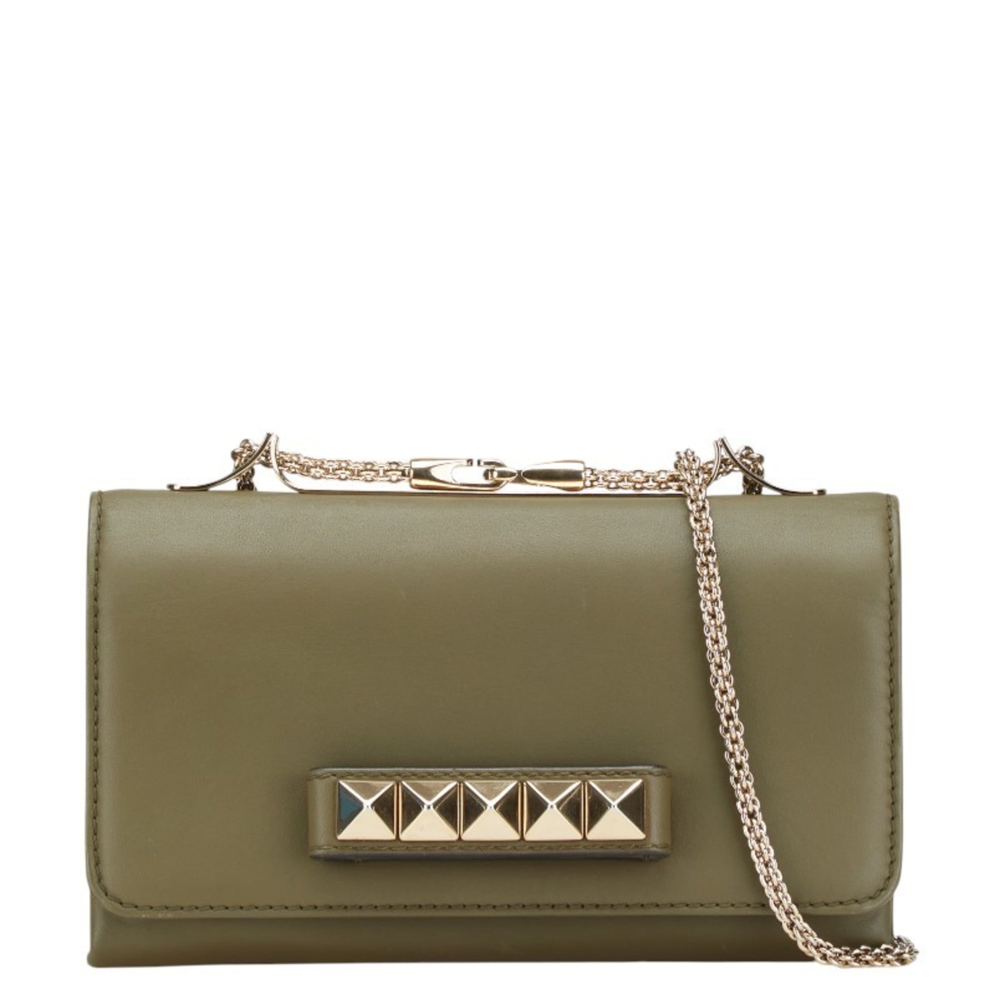 Valentino Garavani Green Khaki Leather Clutch Bag Shoulder Bag (Pre-Owned)