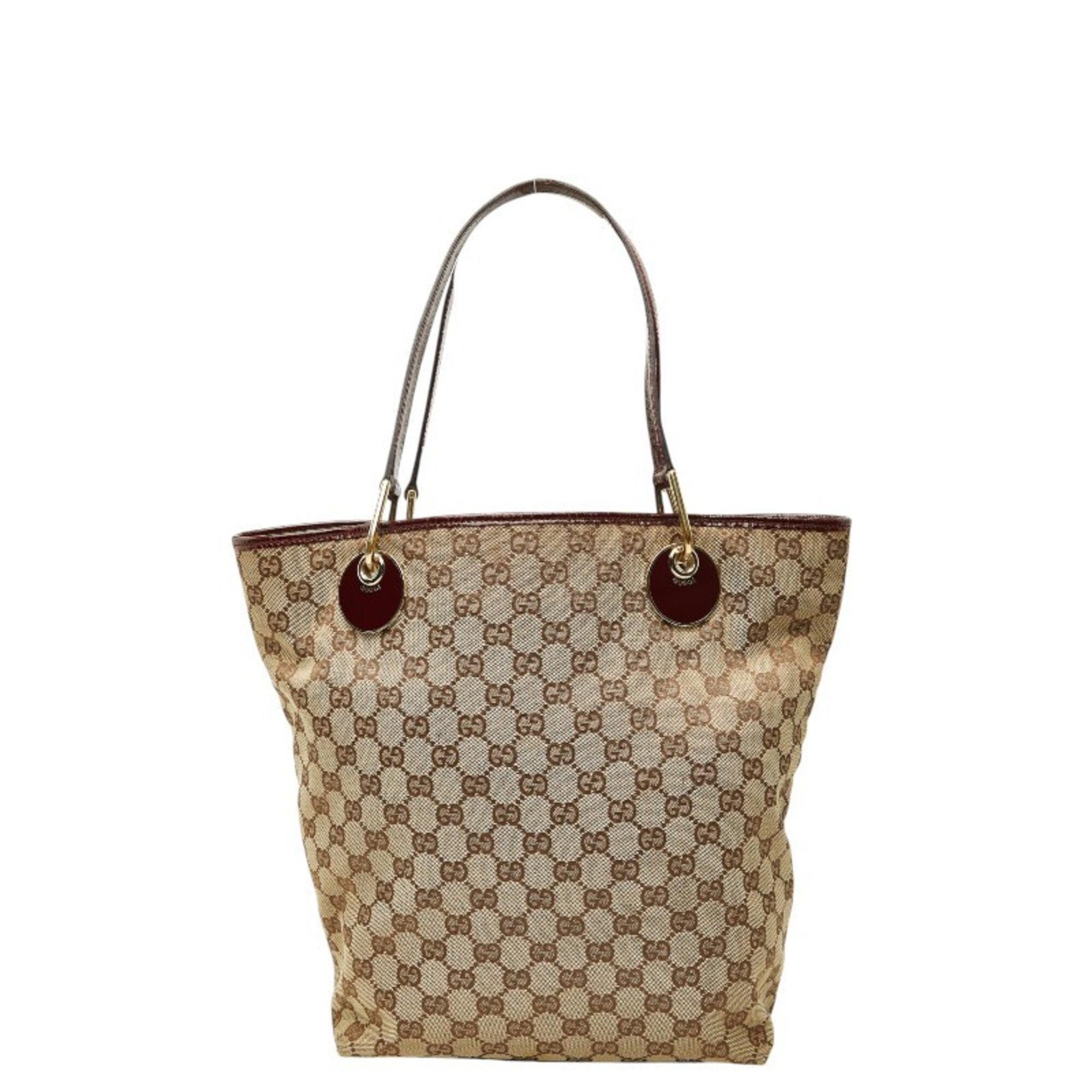 Gucci Gg Canvas Brown Red Color Canvas Leather Handbag Tote Bag (Pre-Owned)