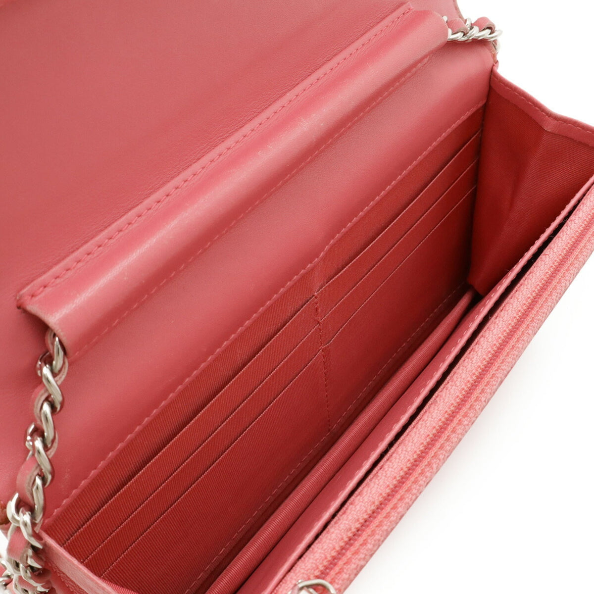 Chanel Pink Pink Red Red Color Leather Chain/Shoulder Wallet (Pre-Owned)