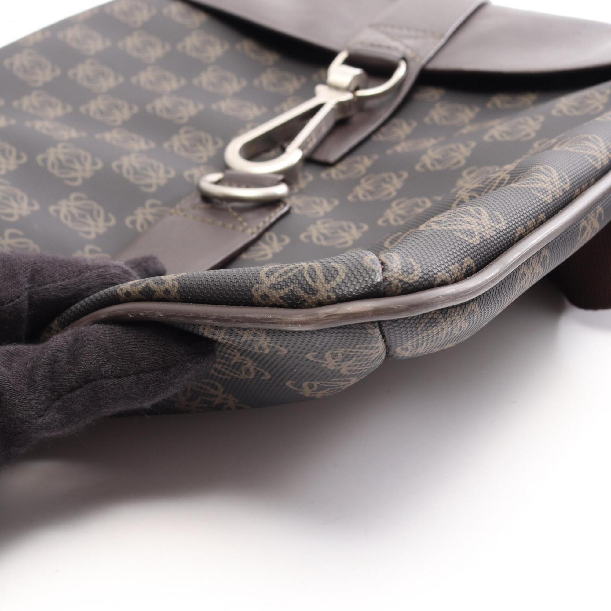 Loewe Black Brown Coated Canvas Leather Handbag Shoulder Bag (Pre-Owned)
