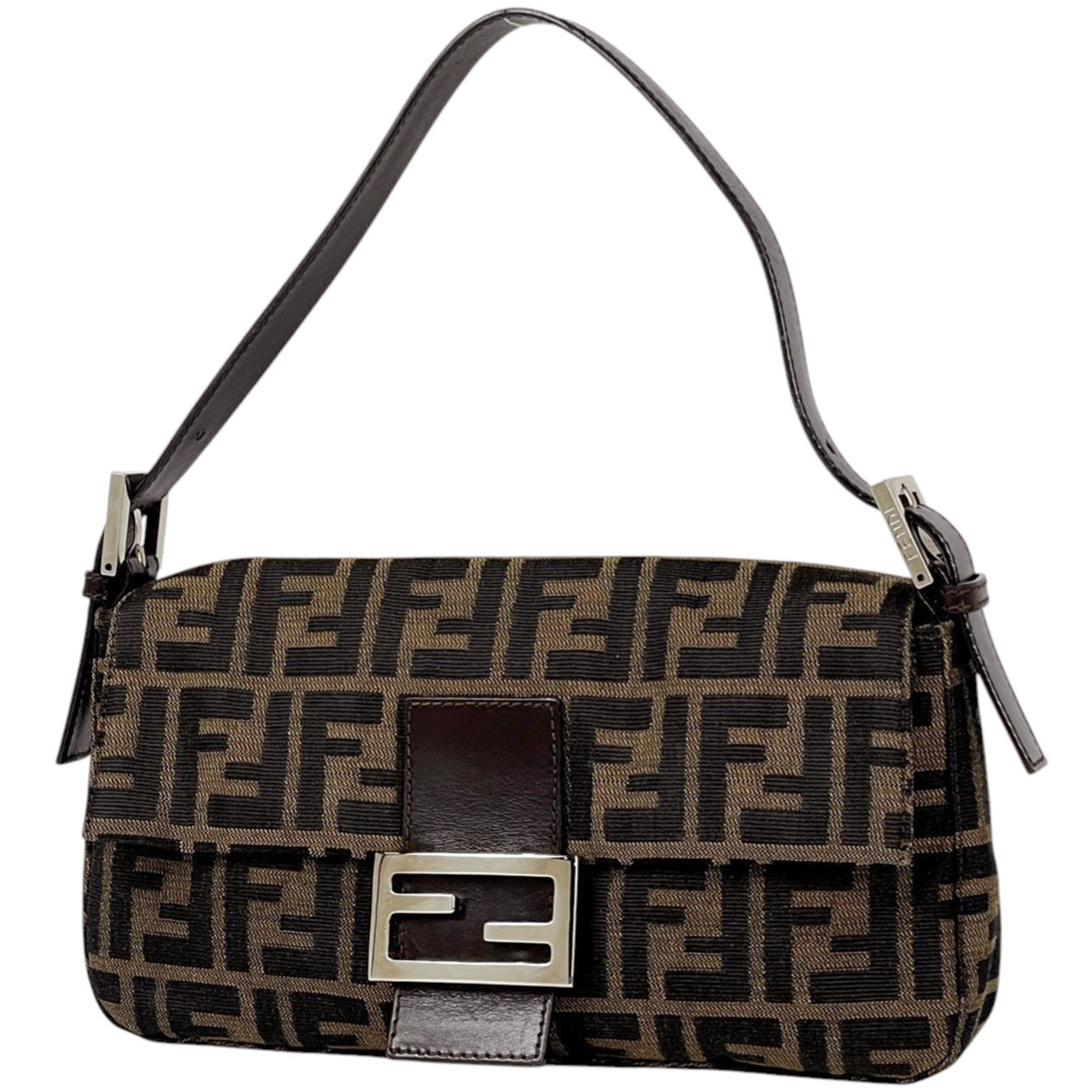 Fendi Zucca Brown Canvas Leather Handbag Shoulder Bag (Pre-Owned)