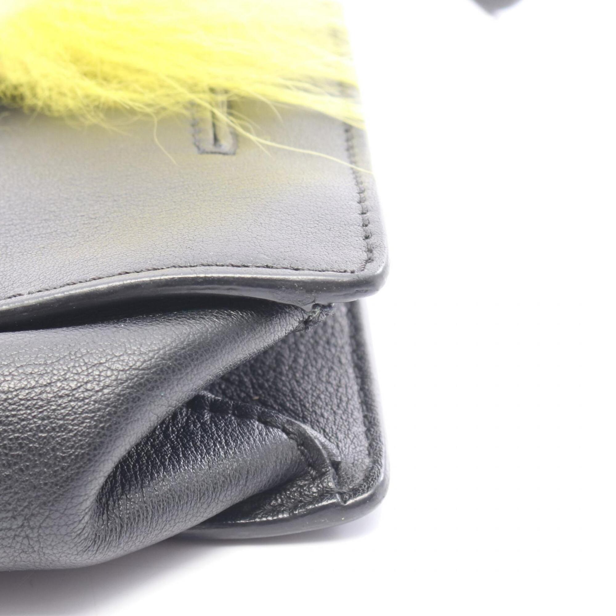 Fendi Black Multi-Color Yellow Leather Fur Handbag Shoulder Bag (Pre-Owned)