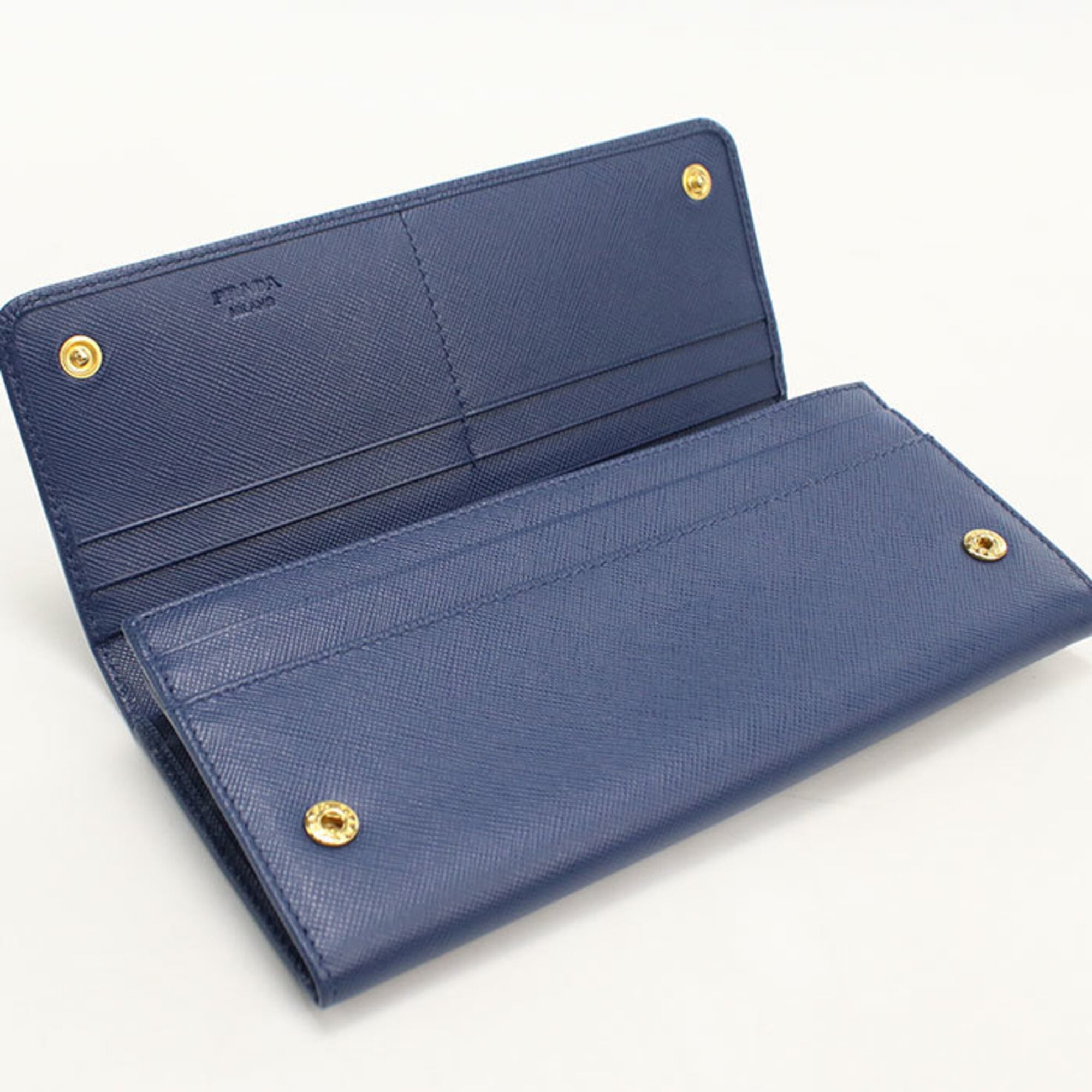 Prada Blue Leather Long Wallet (Bi-Fold) (Pre-Owned)