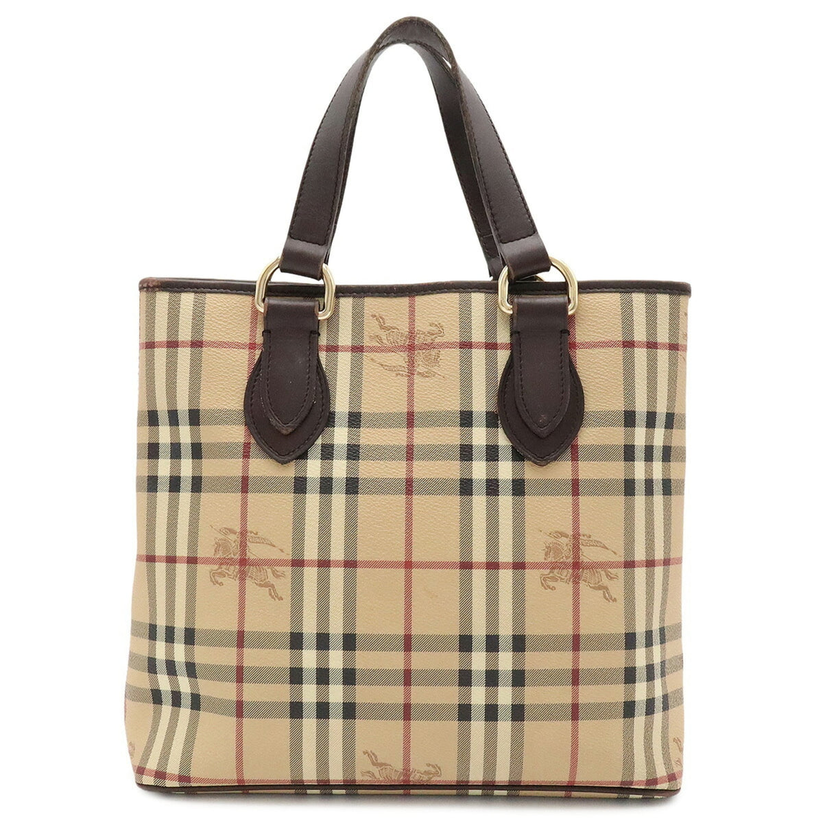 Burberry Beige Black Bordeaux Dark Brown Coated Canvas Leather Handbag Shoulder Bag Tote Bag (Pre-Owned)